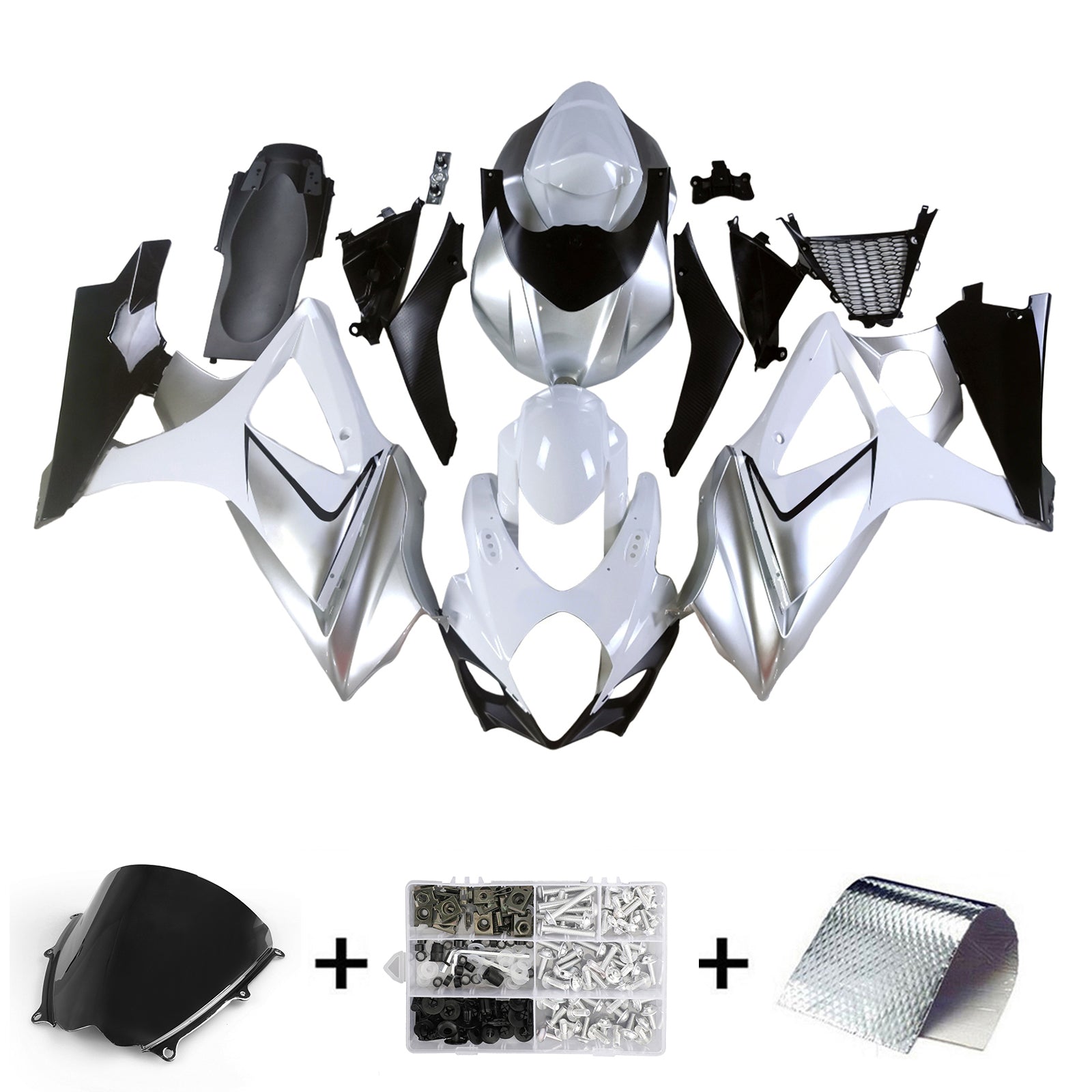 Amotopart 2007-2008 Suzuki GSXR1000 Silver Black Fairing Kit