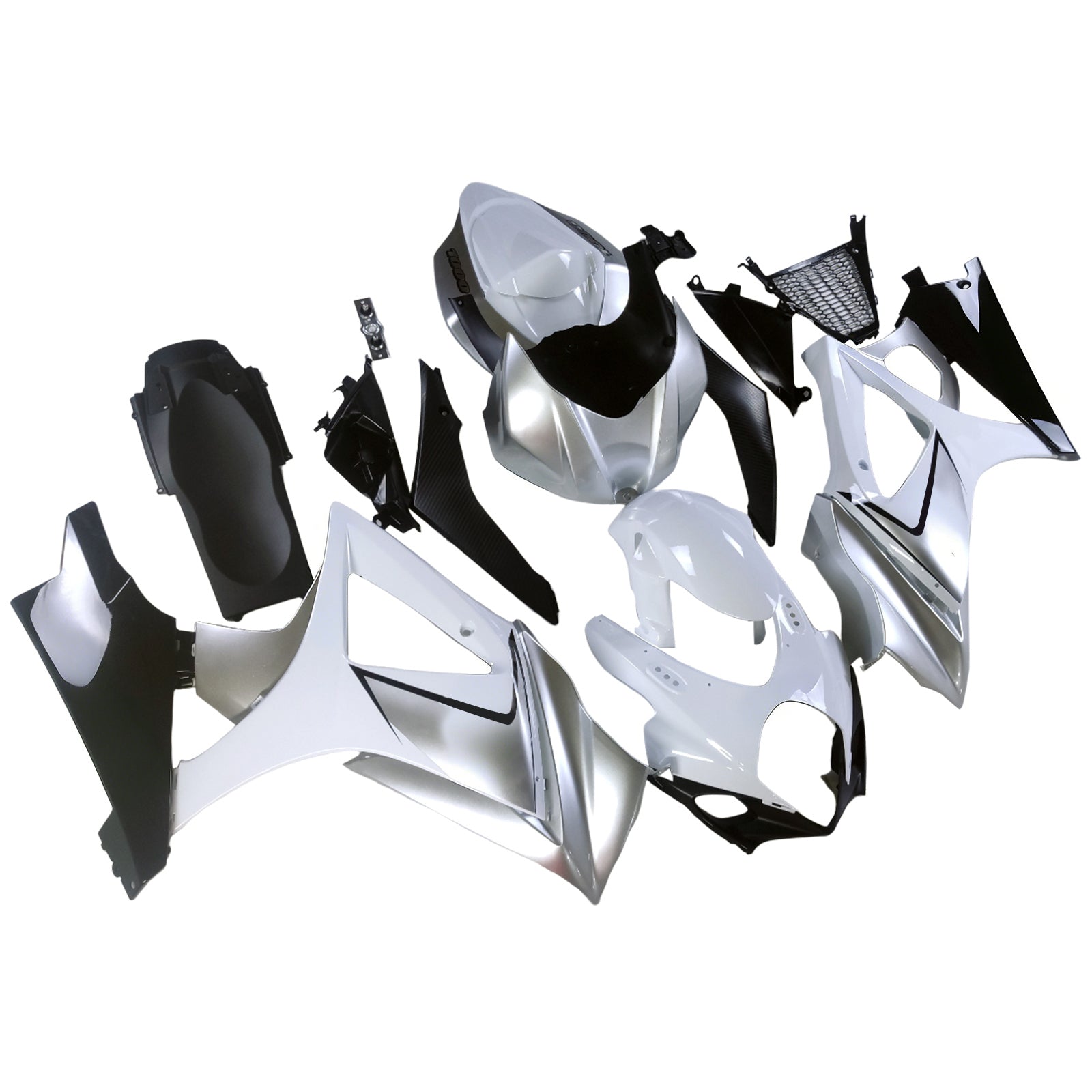 Amotopart 2007-2008 Suzuki GSXR1000 Silver Black Fairing Kit