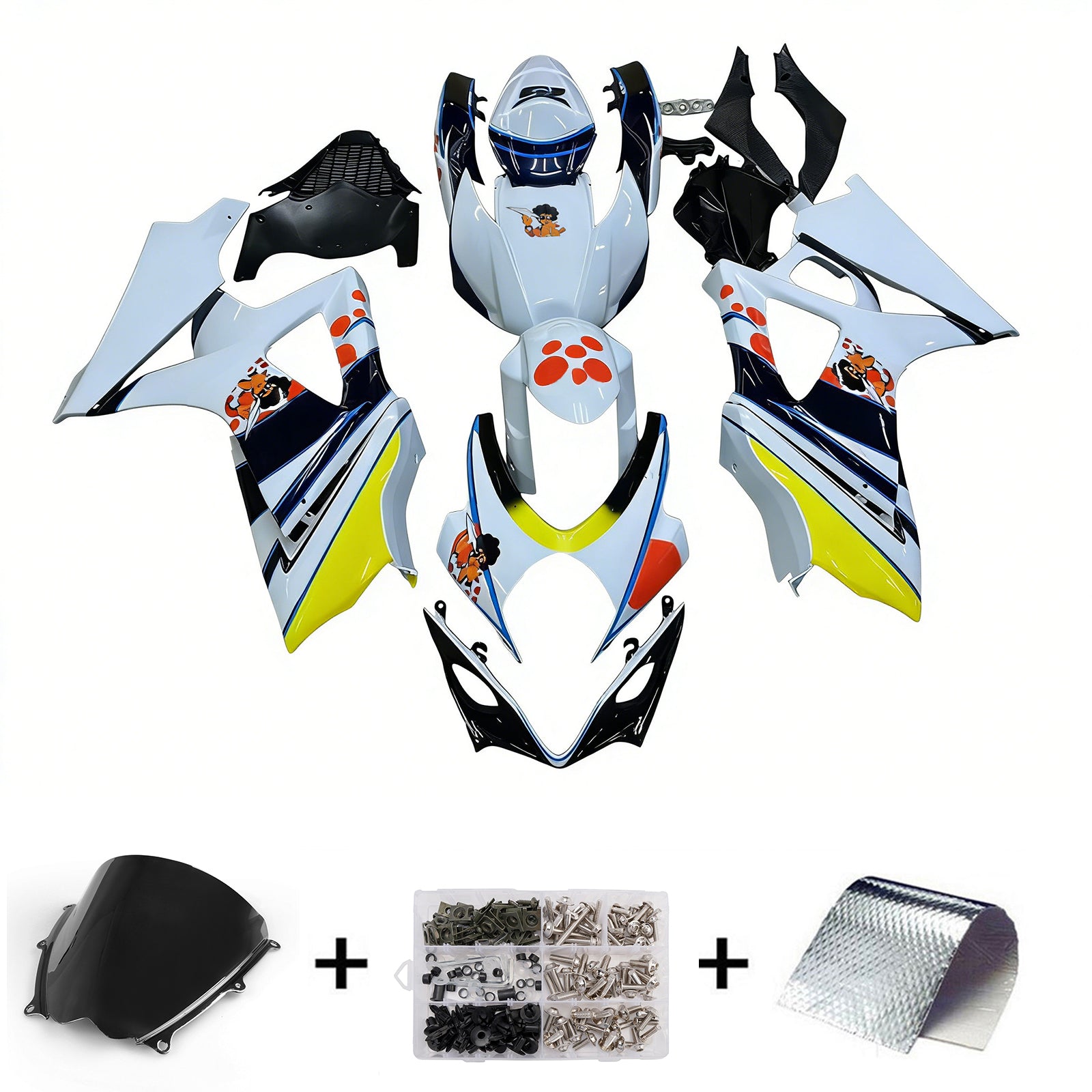 Amotopart 2007-2008 Suzuki GSXR1000 White Black Yellow Red Fairing Kit