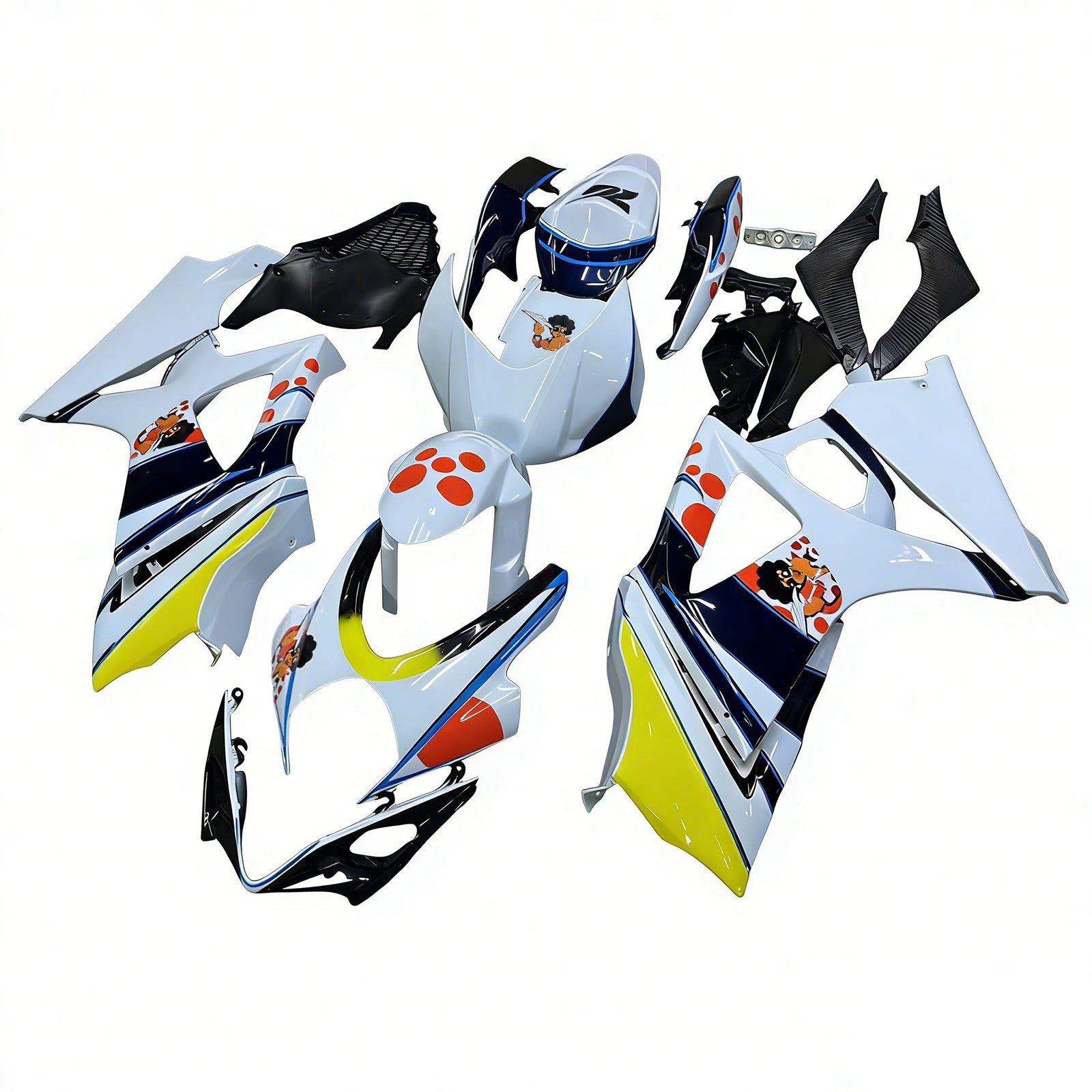 Amotopart 2007-2008 Suzuki GSXR1000 White Black Yellow Red Fairing Kit