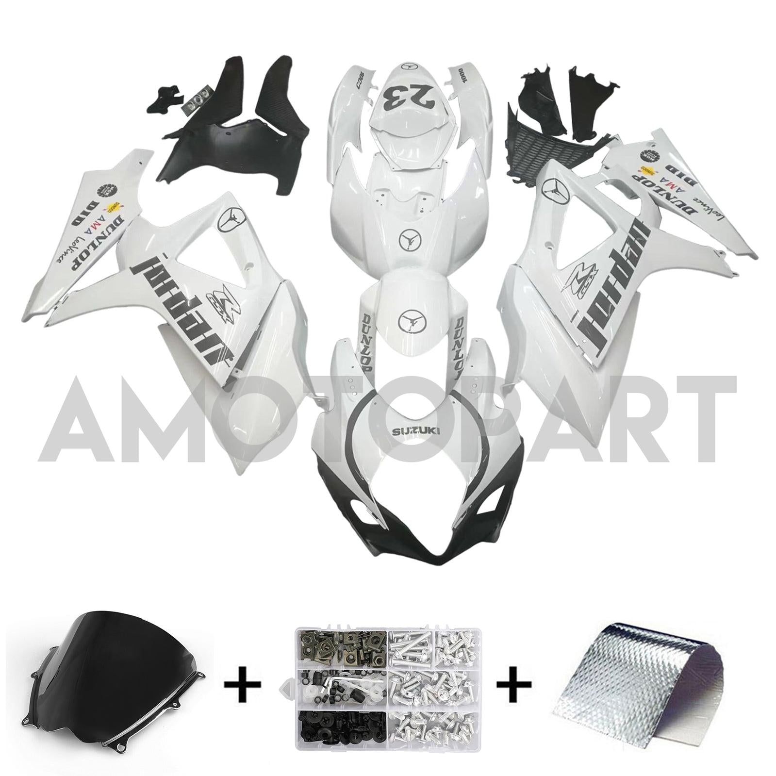 Amotopart 2007-2008 Suzuki GSXR1000 White Black Fairing Kit