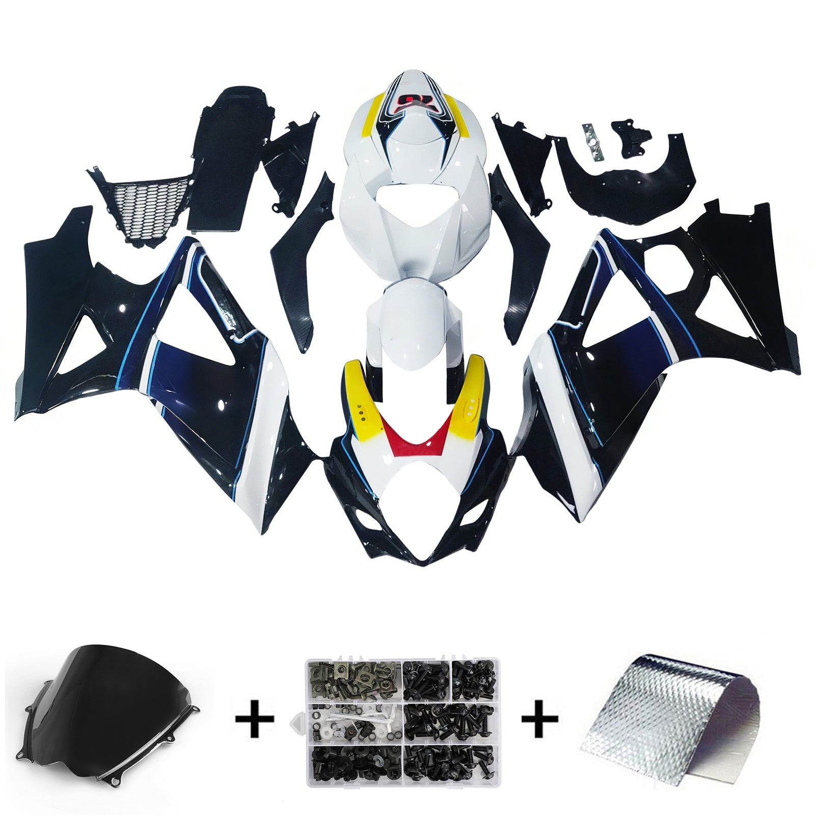 Amotopart 2007-2008 Suzuki GSXR1000 Black White Yellow Fairing Kit