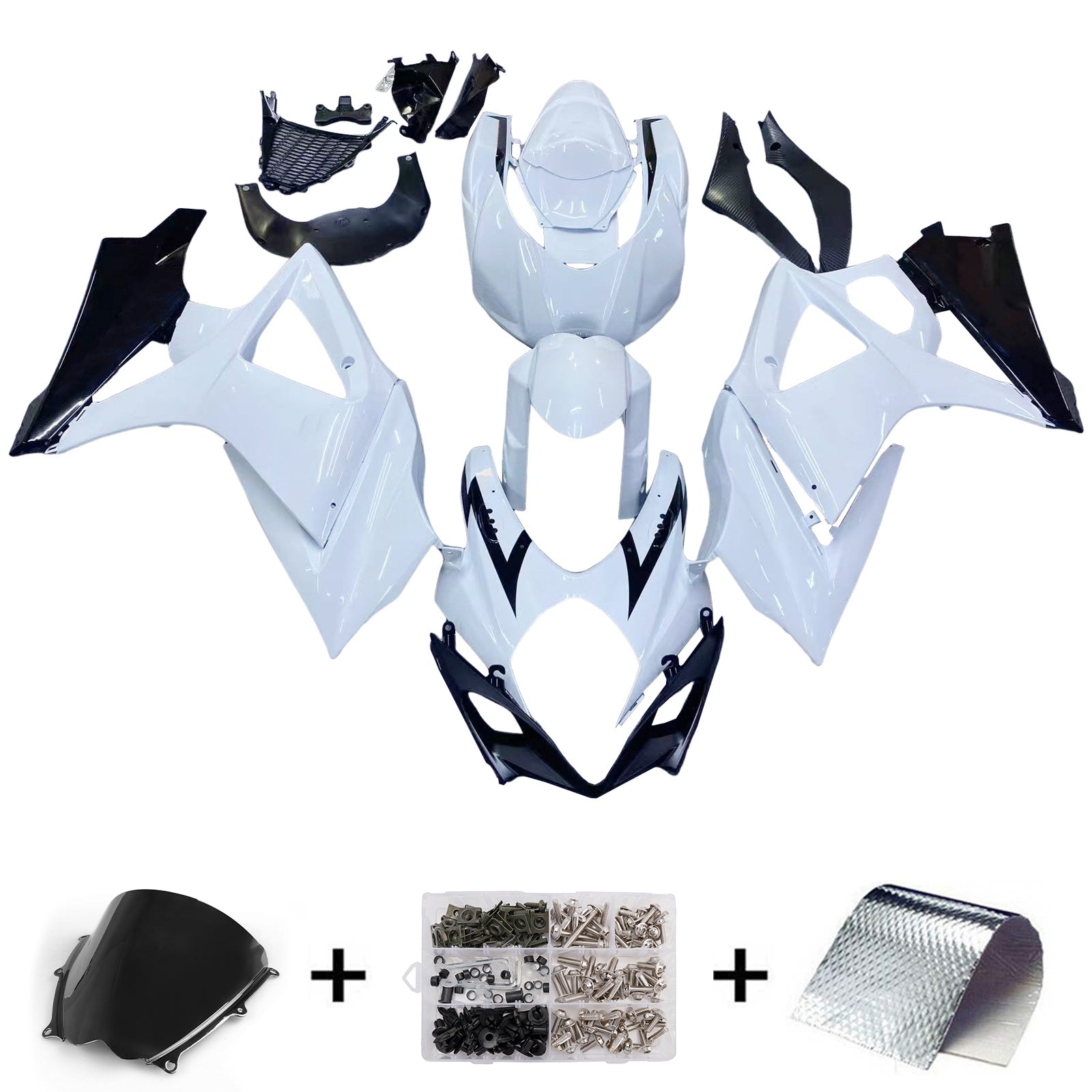 Amotopart 2007-2008 Suzuki GSXR1000 White Black Fairing Kit