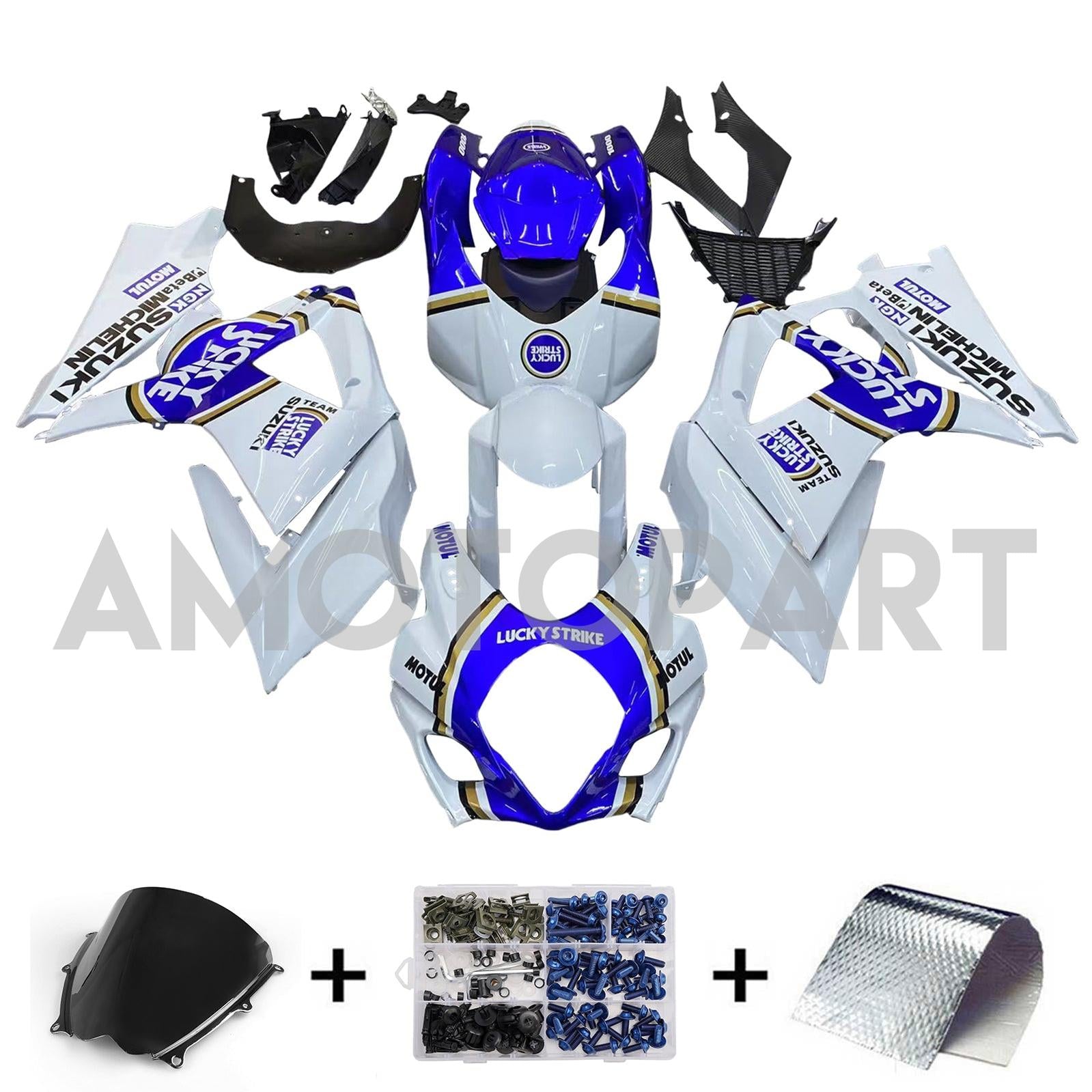 Amotopart 2007-2008 Suzuki GSXR1000 White Blue Fairing Kit
