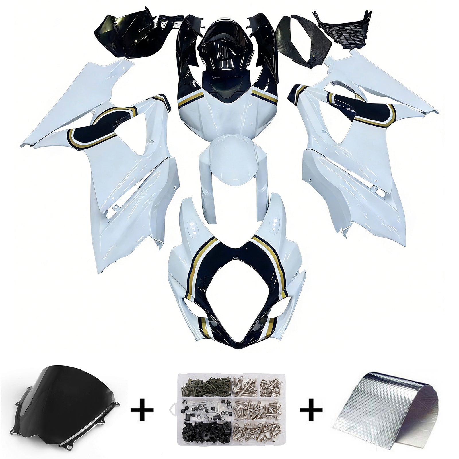 Amotopart 2007-2008 Suzuki GSXR1000 White Black Fairing Kit