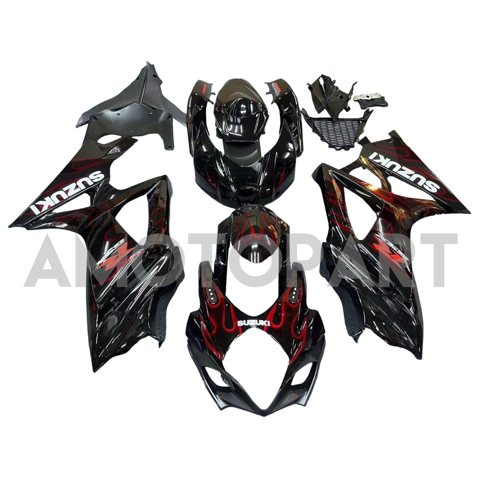 Amotopart 2007-2008 Suzuki GSXR1000 Fairing Black&Red Fire Kit