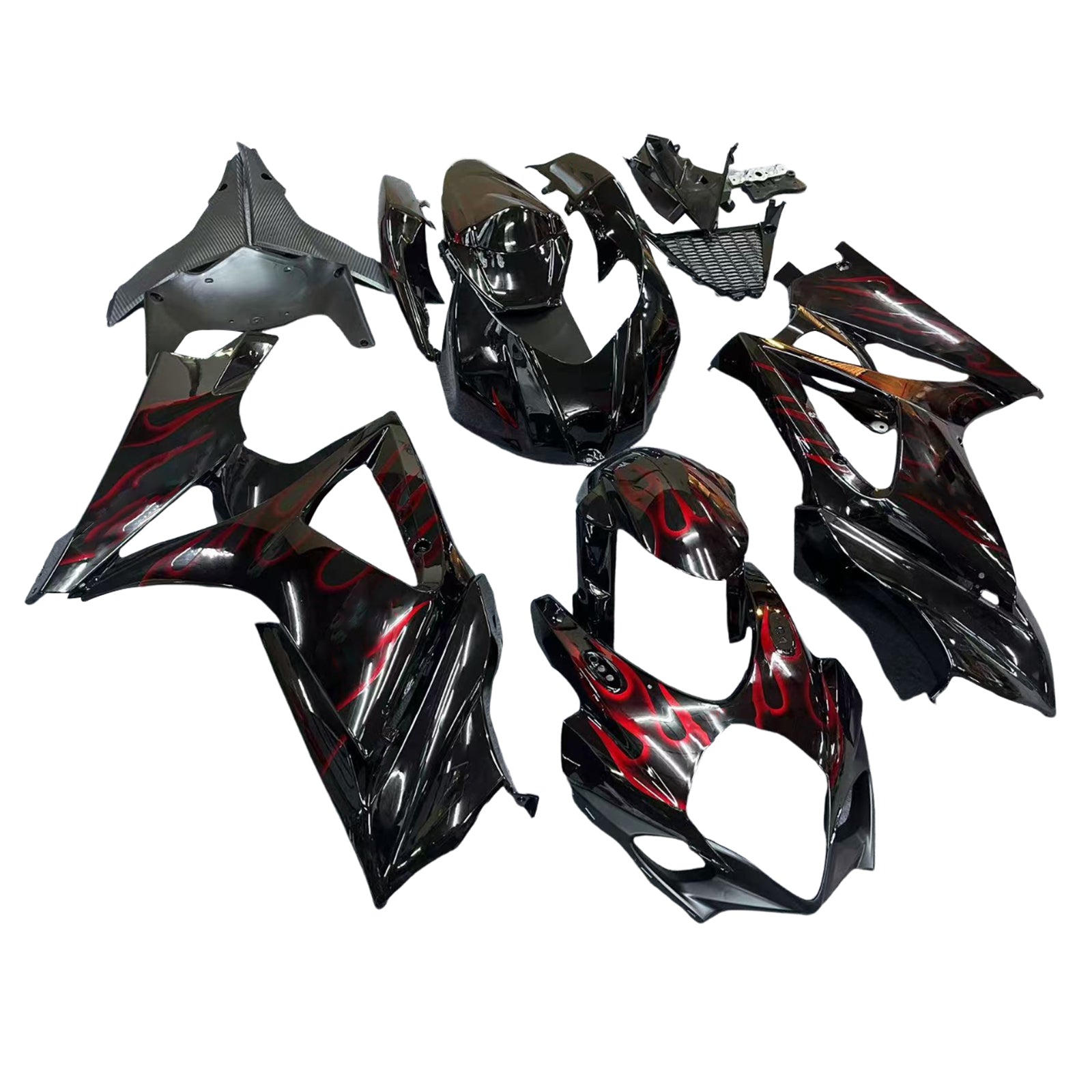 Amotopart 2007-2008 Suzuki GSXR1000 Fairing Black&Red Fire Kit