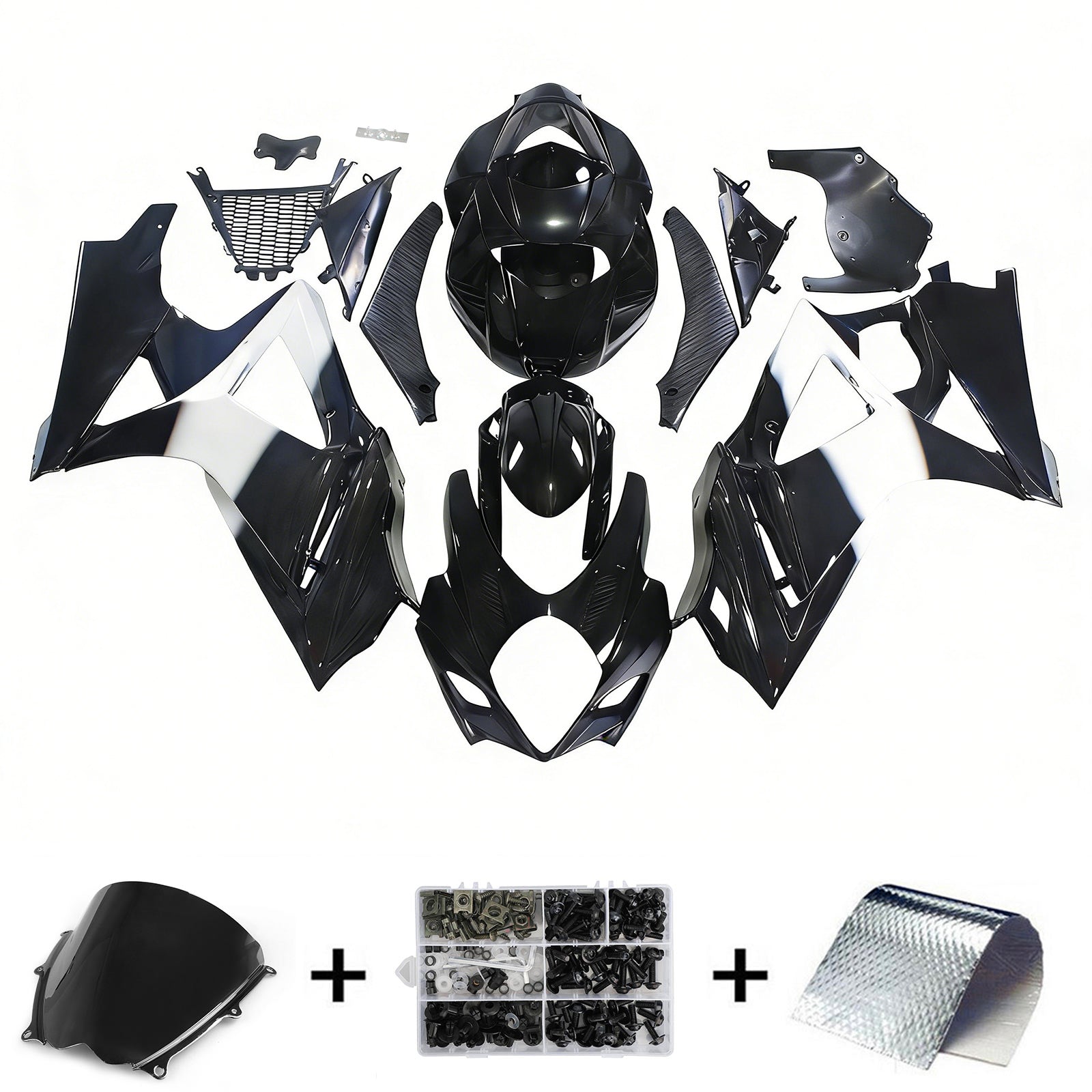 Amotopart 2007-2008 Suzuki GSXR1000 Fairing Glossy Black & White Kit