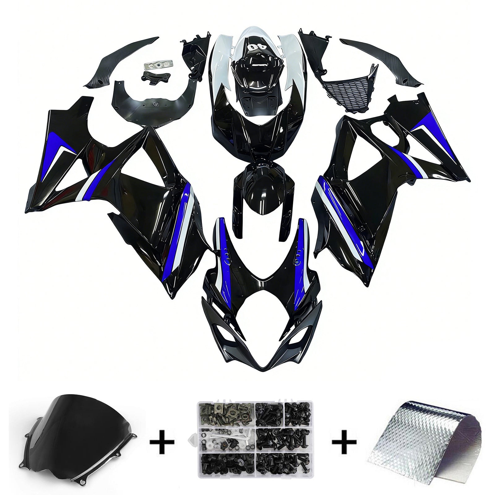 Amotopart Kit carena nera e blu Suzuki GSXR1000 K7 2007-2008