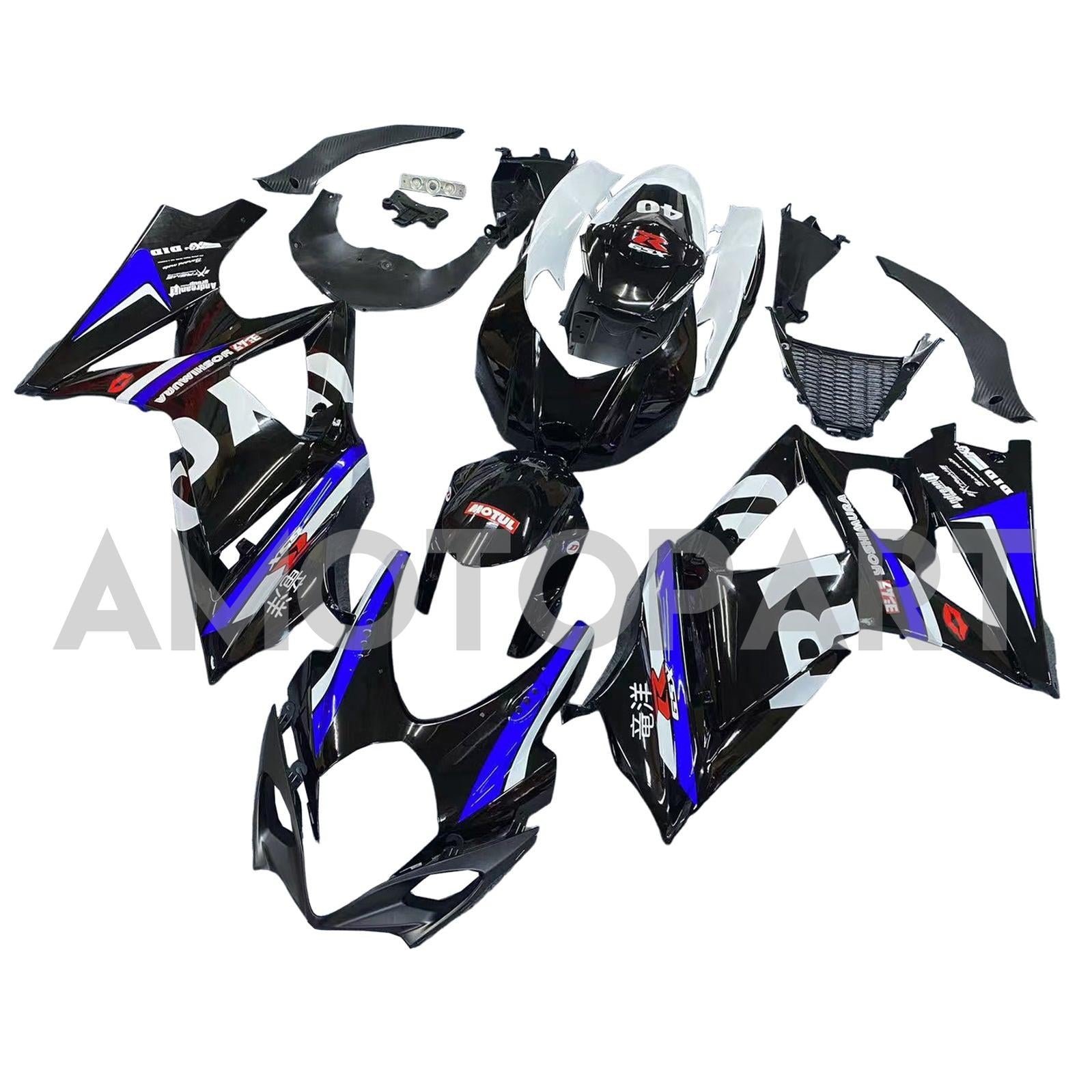 Amotopart 2007–2008 Suzuki GSXR1000 K7, Schwarz&Blaues Verkleidungskit