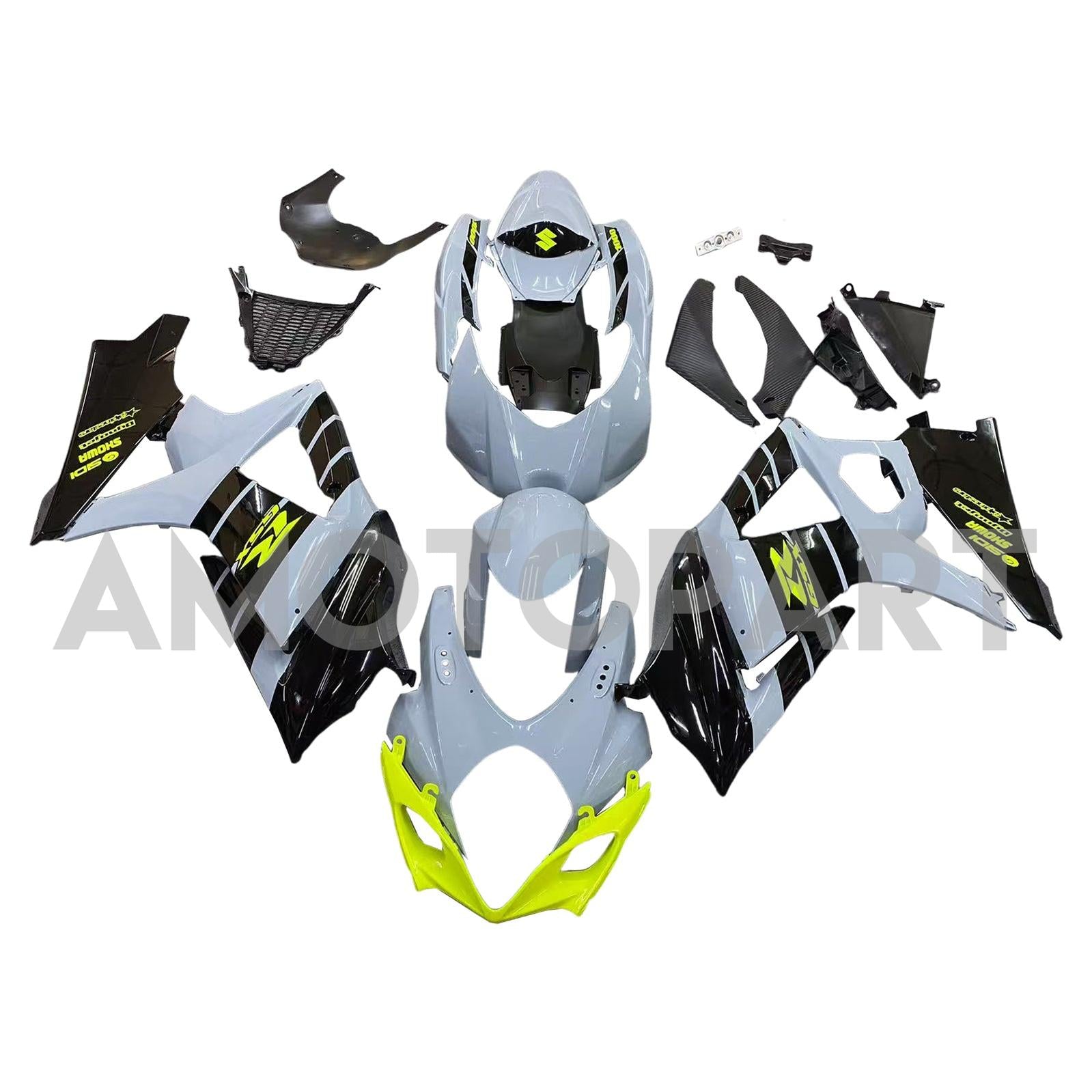 Amotopart 2007–2008 Suzuki GSXR1000 K7, Grau&Gelbes Style1-Verkleidungskit