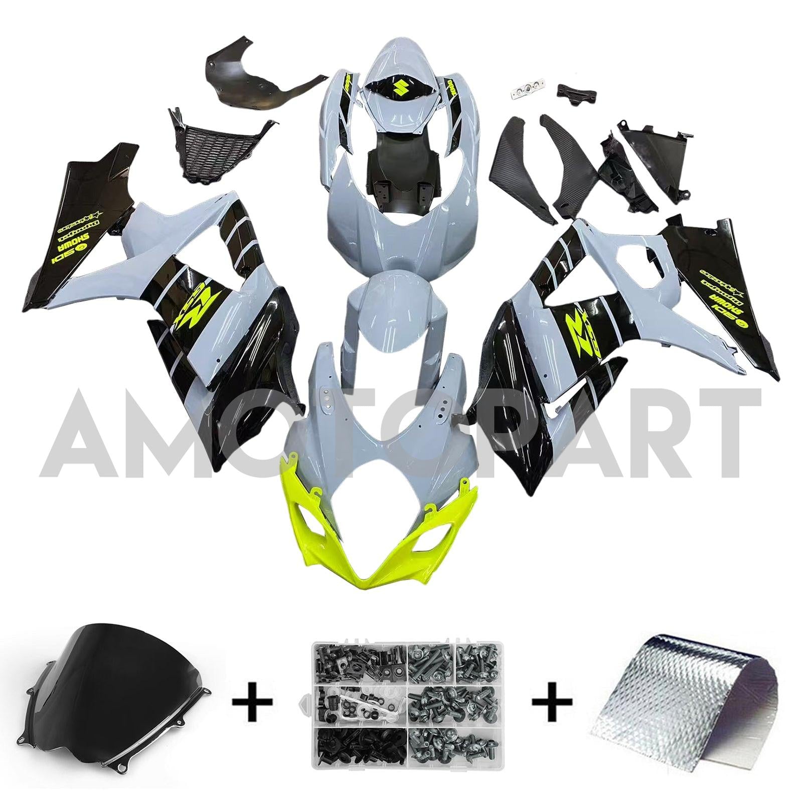 Amotopart 2007-2008 Suzuki GSXR1000 K7 Grey & Yellow Style1 Kit de carenagem