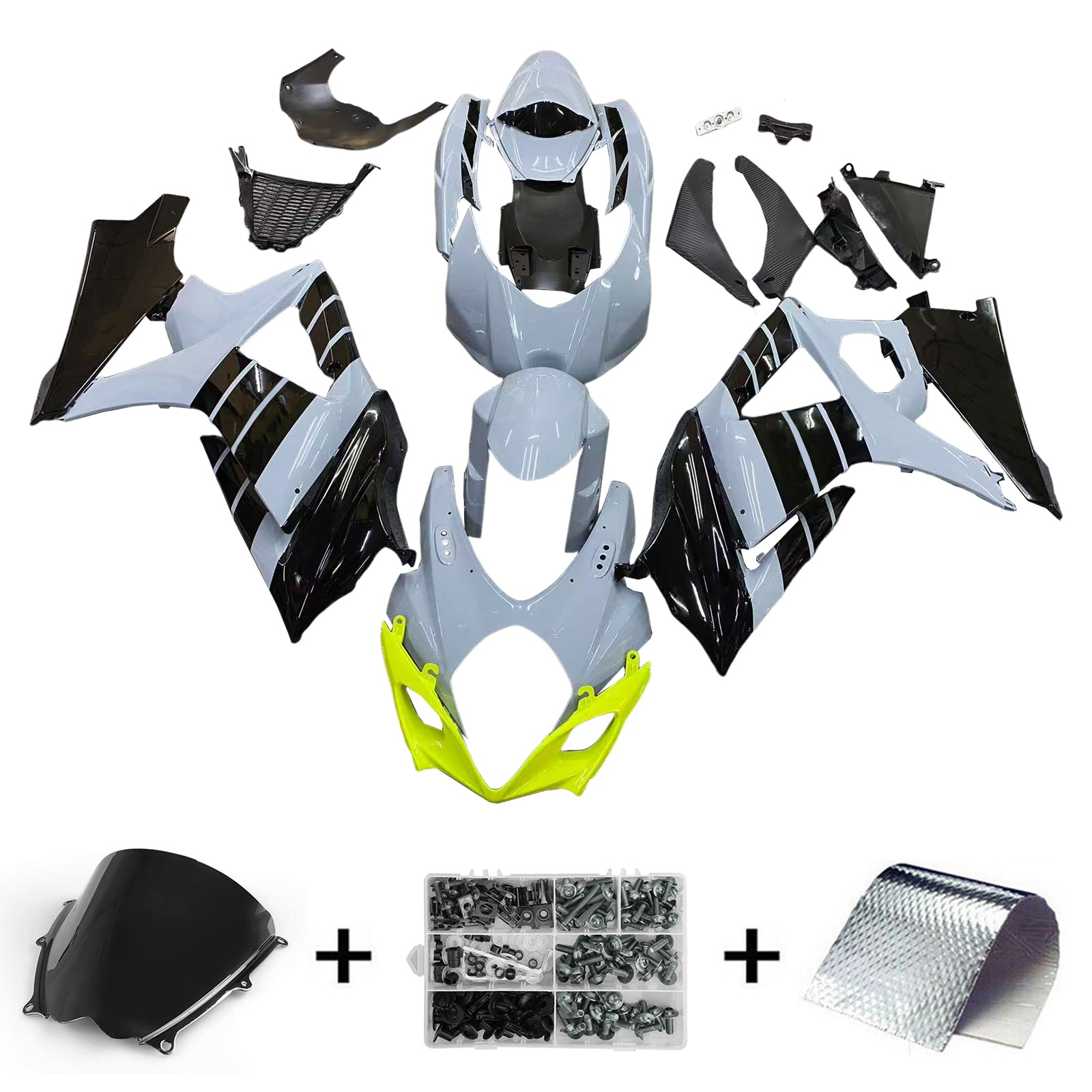 Amotopart 2007-2008 Suzuki GSXR1000 K7 Grey&Yellow Style1 Fairing Kit