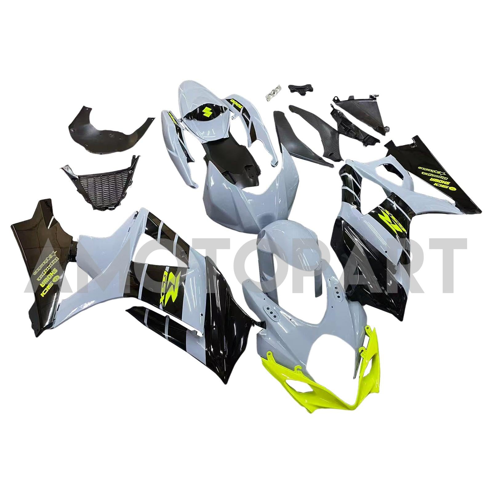Amotopart 2007–2008 Suzuki GSXR1000 K7, Grau&Gelbes Style1-Verkleidungskit