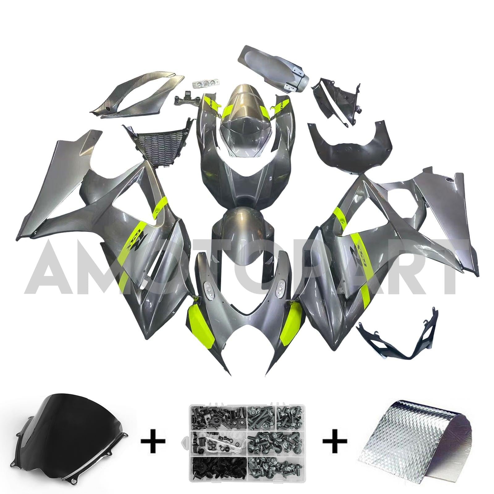 Amotopart 2007-2008 Suzuki GSXR1000 K7 Grey&Yellow Style2 Fairing Kit