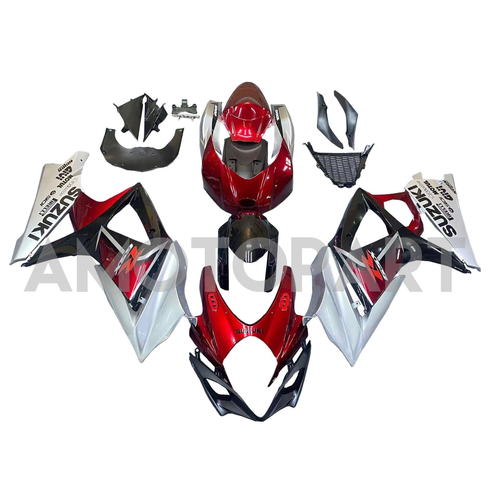 Amotopart 2007–2008 K7 GSXR1000 Suzuki, Rot&Silbernes Verkleidungsset