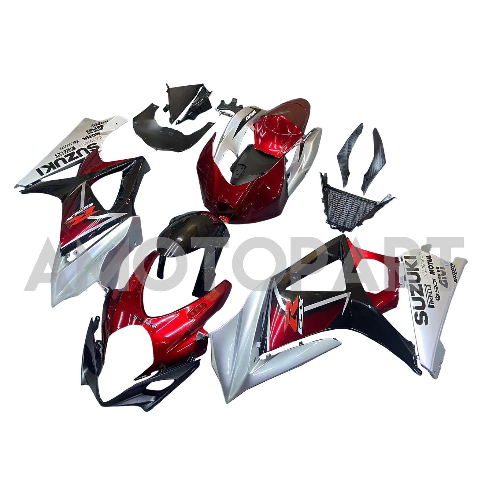 Amotopart 2007–2008 K7 GSXR1000 Suzuki, Rot&Silbernes Verkleidungsset