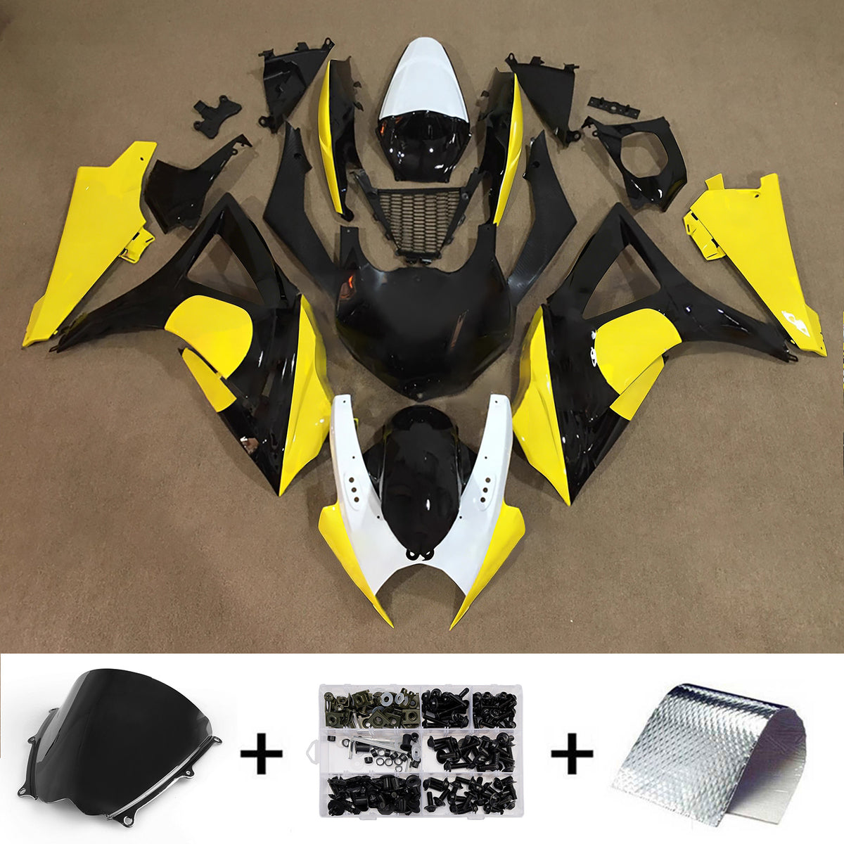 Amotopart 2007-2008 Suzuki GSX-R1000 K7 Czarny&YŻółty zestaw owiewek
