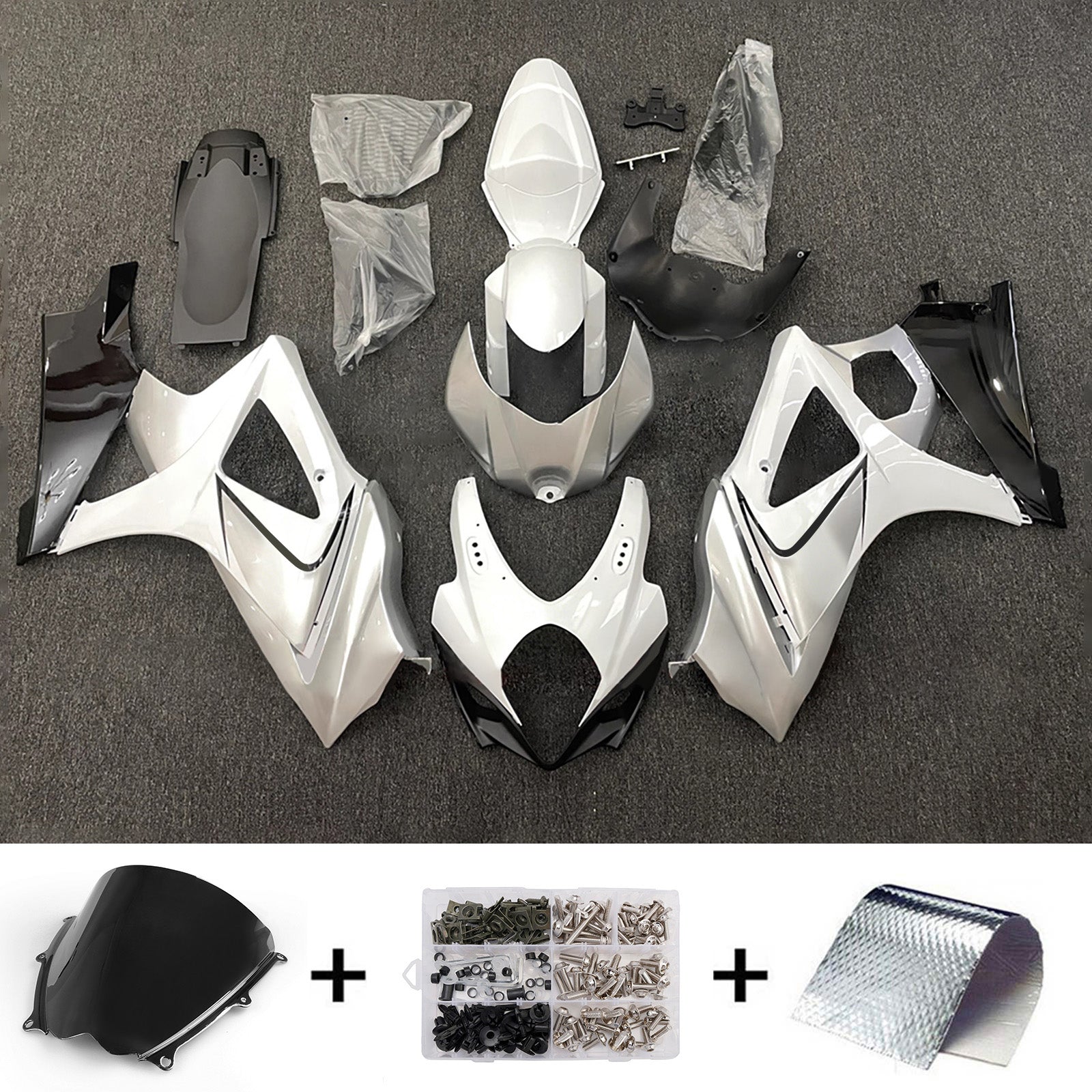 Amotopart 2007-2008 Suzuki GSXR1000 White Black Fairing Kit