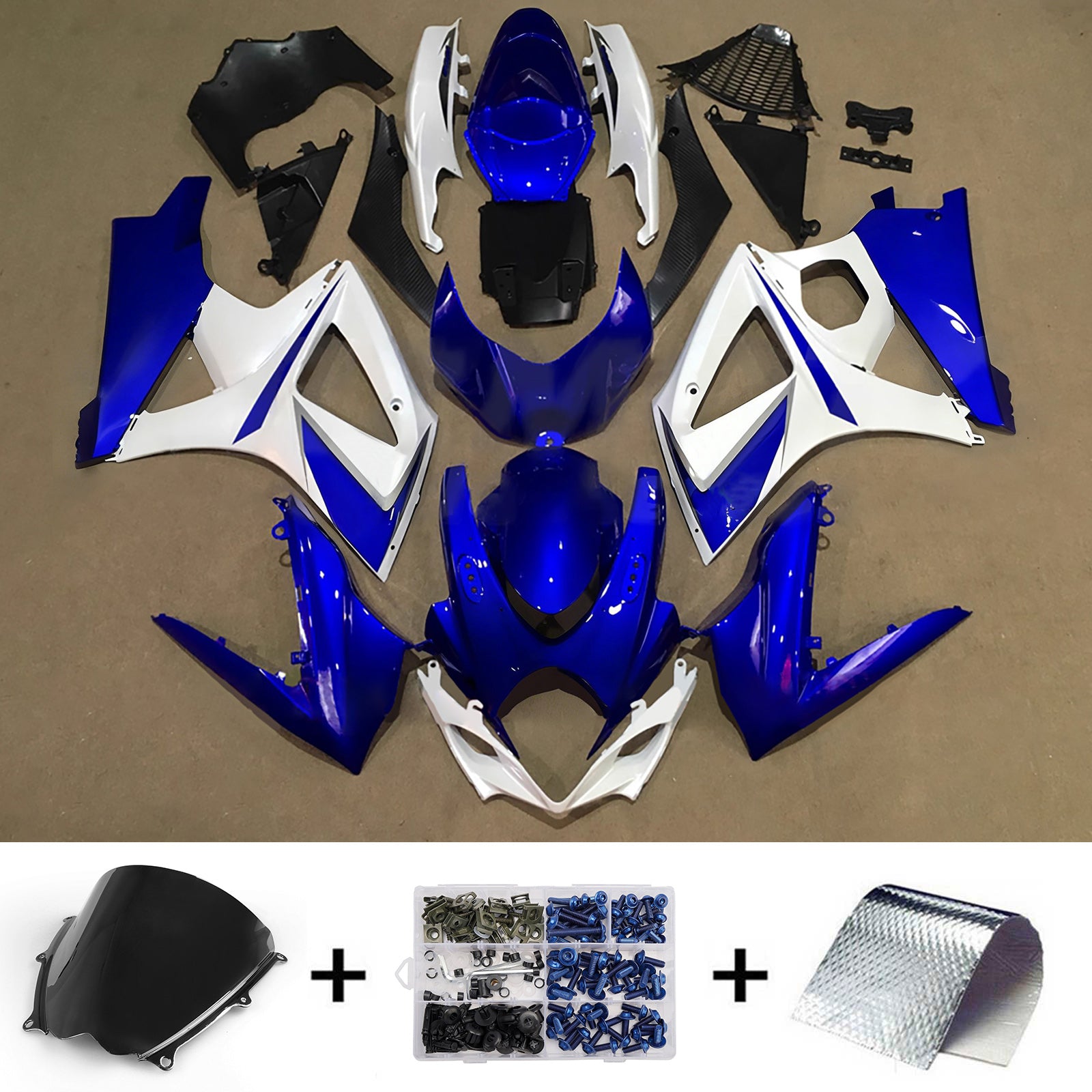 Amotopart 2007-2008 Suzuki GSXR1000 Blue White Fairing Kit