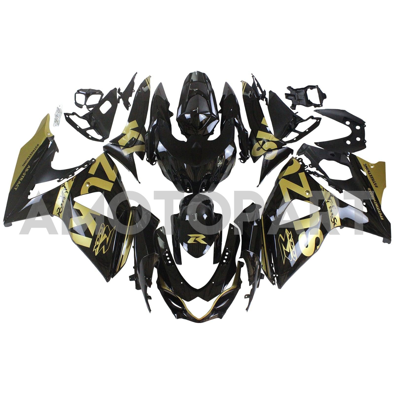 Amotopart 2009-2016 Suzuki GSXR1000 Fairing Black & Gold Kit