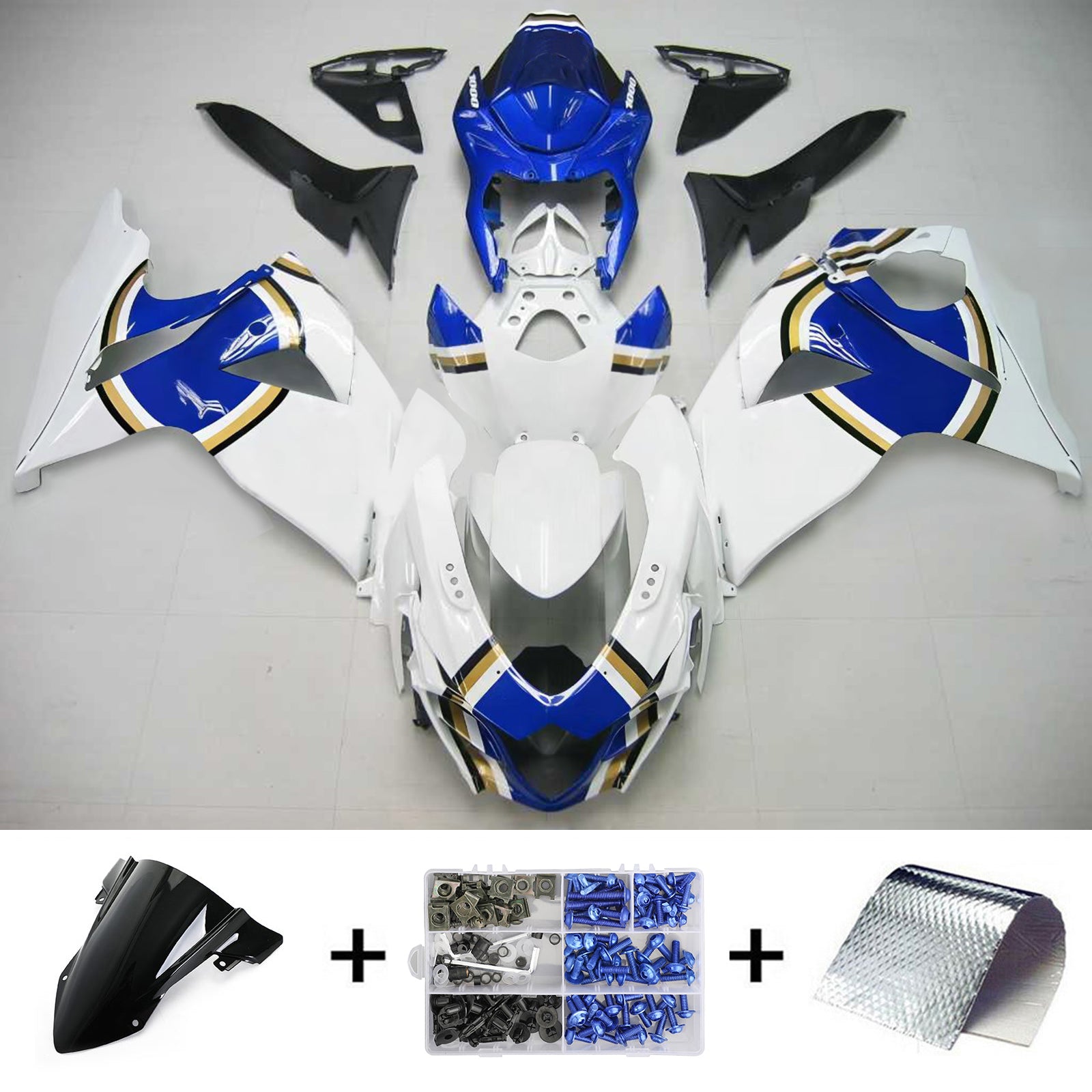 Amotopart 2009-2016 Suzuki GSXR1000 Fairing Lucky Strike Blue Kit
