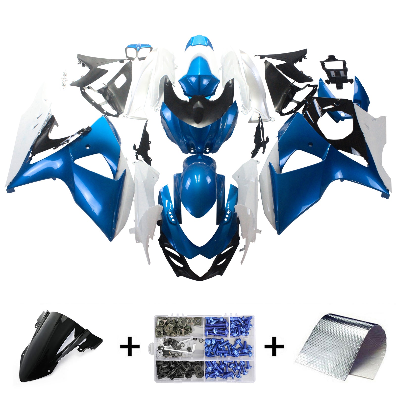 Amotopart 2009-2016 Suzuki GSXR1000 White Blue Fairing Kit