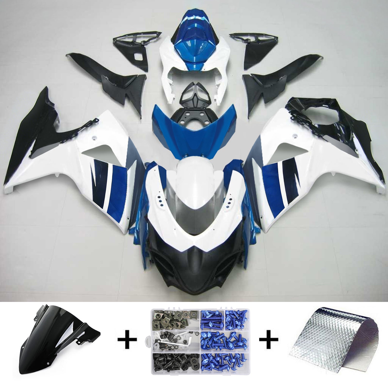 Amotopart 2009-2016 Suzuki GSXR1000 Fairing White & Blue Kit