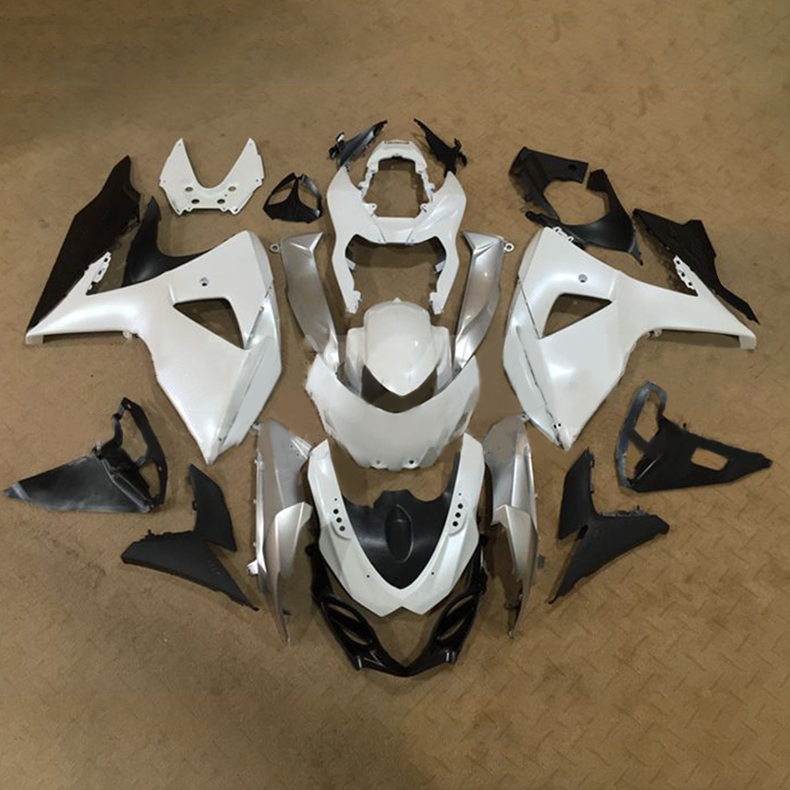 Amotopart 2009-2016 K9 GSXR1000 Suzuki White & Silver Fairing Kit