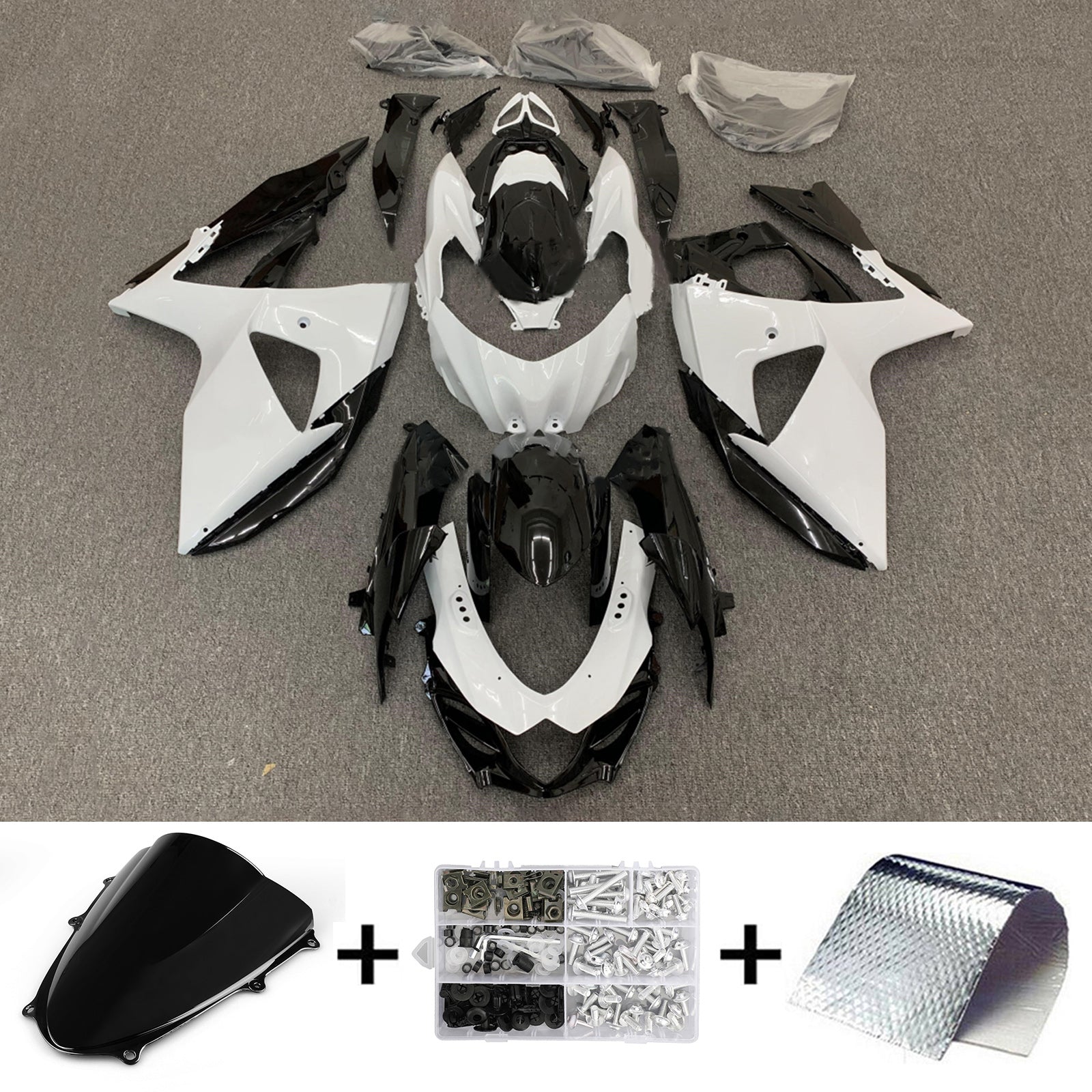 Amotopart 2009-2016 K9 GSXR1000 Suzuki White&Black Fairing Kit