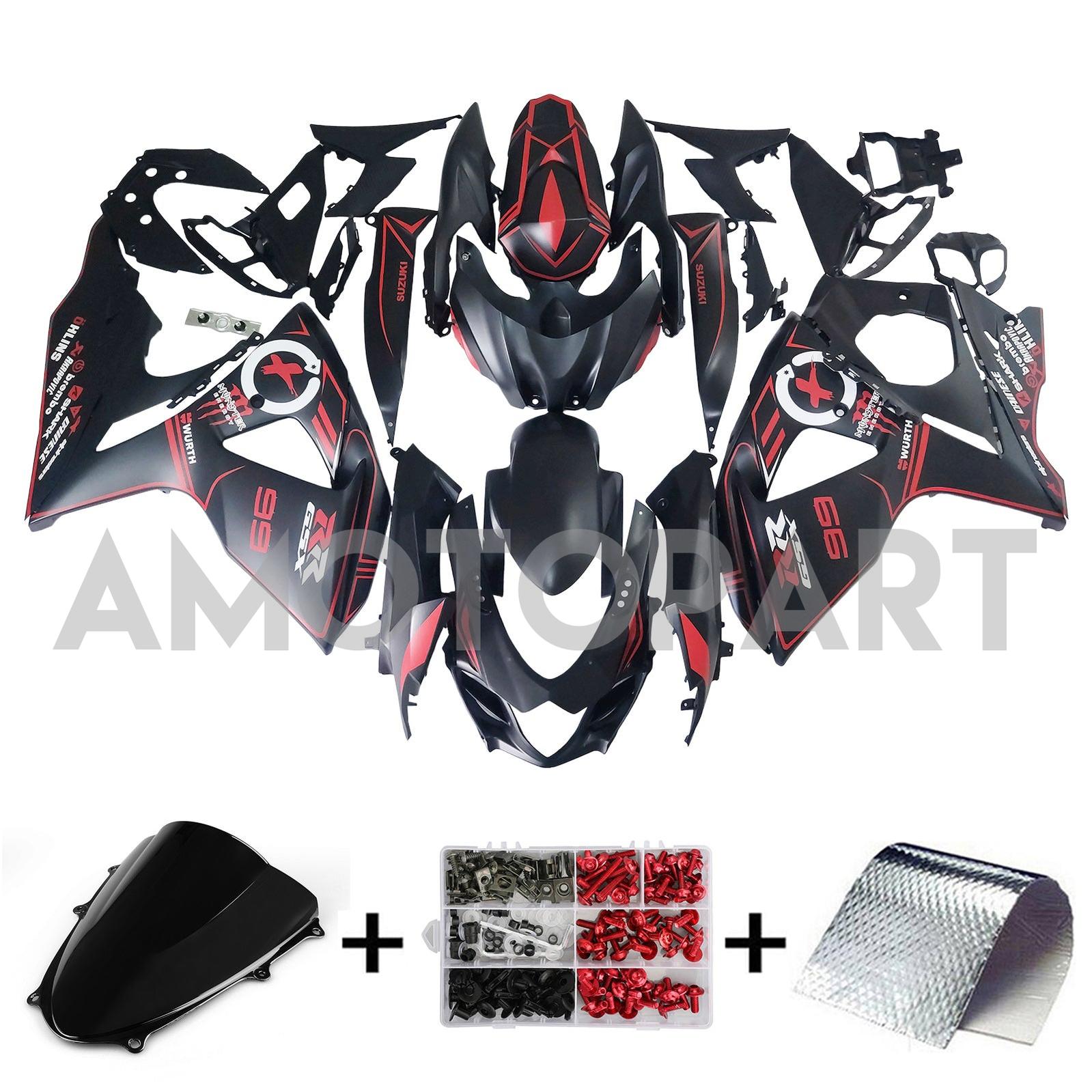 Amotopart 2009-2016 K9 GSXR1000 Suzuki Matte Black with Red Stripe Fairing Kit