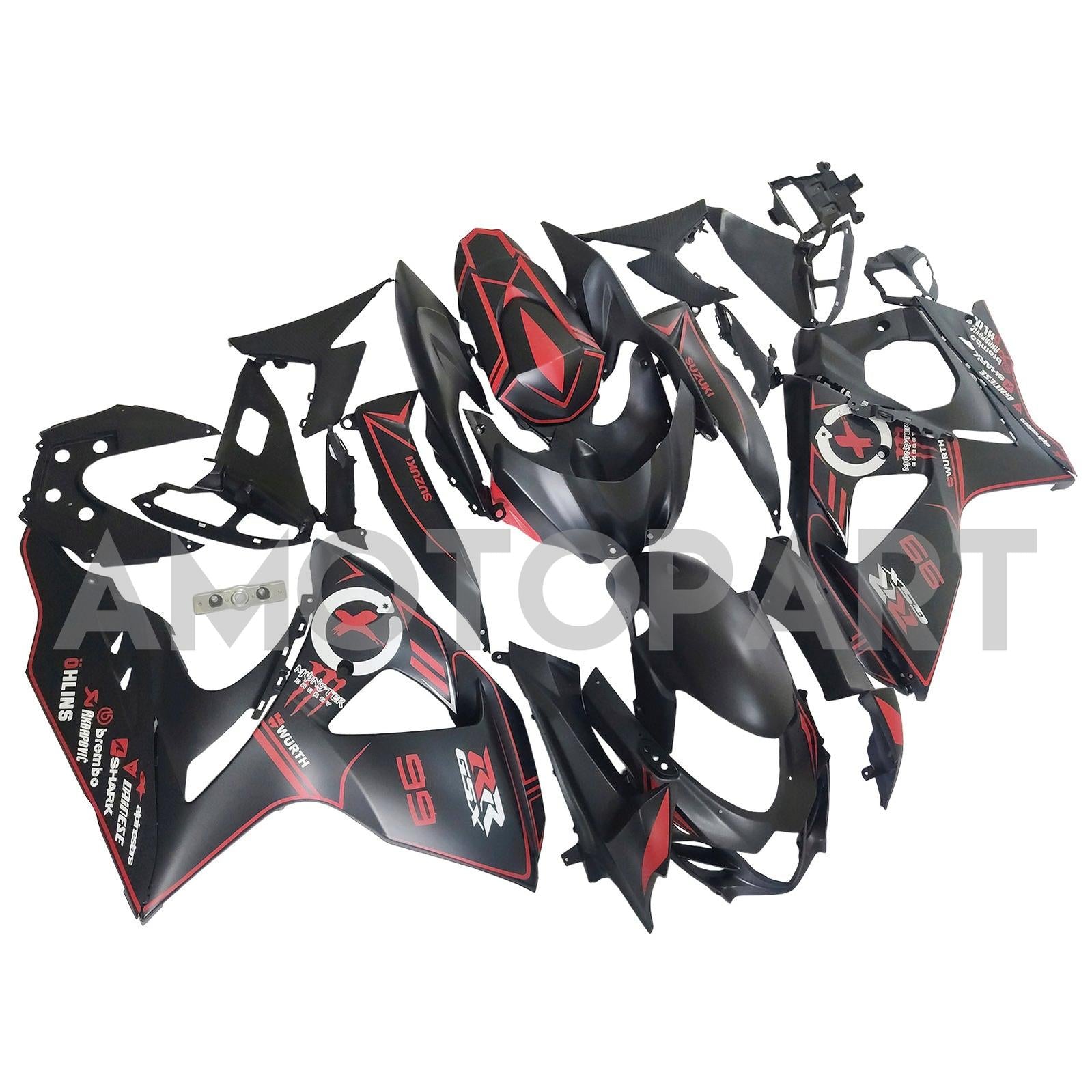 Amotopart 2009-2016 K9 GSXR1000 Suzuki Matte Black With Red Stripe Fairing Kit