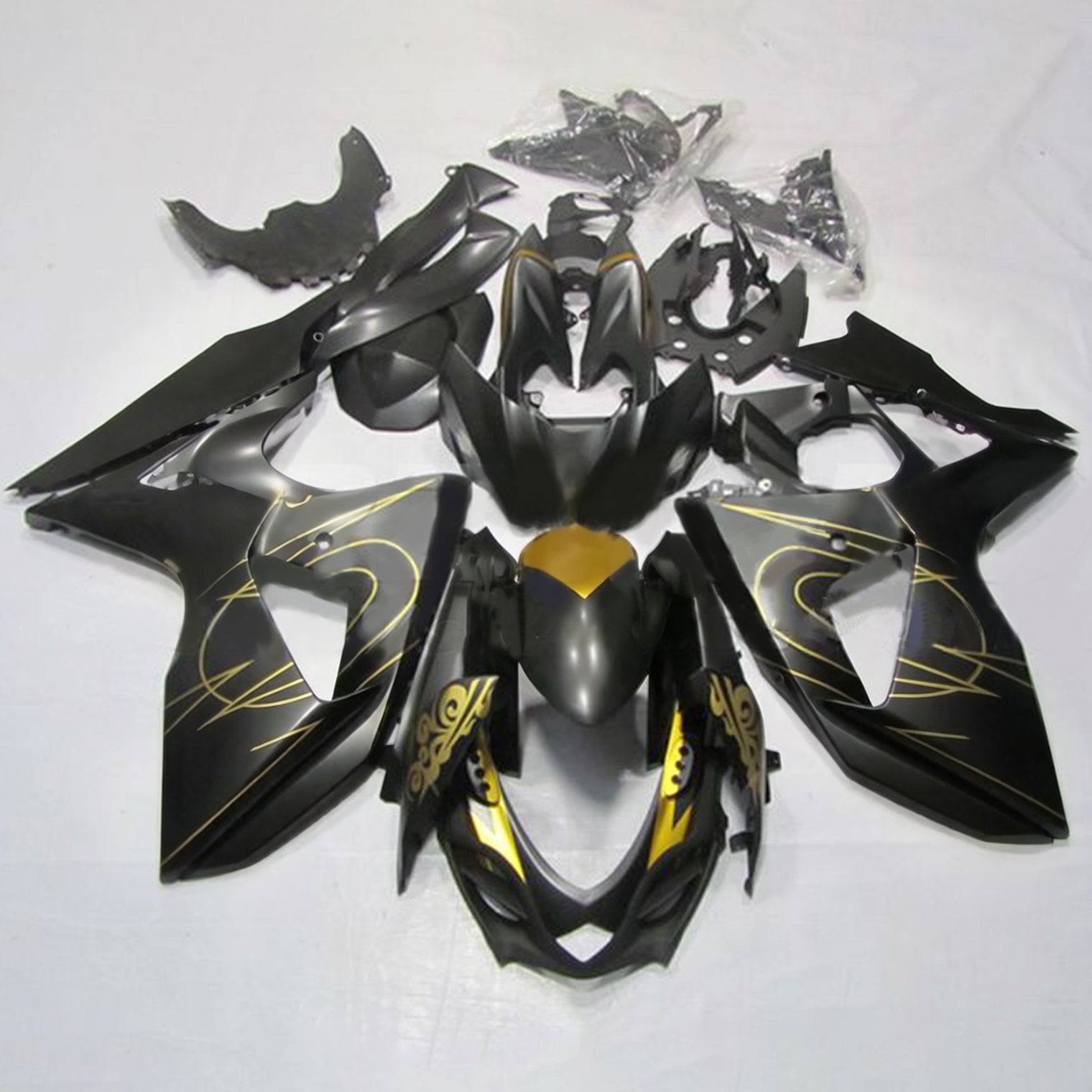 Amotopart 2009-2016 K9 GSXR1000 Suzuki Black met Gold Stripe Fairing Kit