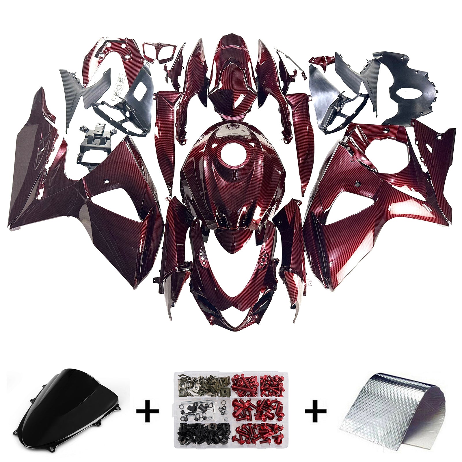 Amotopart 2009-2016 Suzuki GSXR1000 Red Carbon Fiber Pattern Fairing Kit