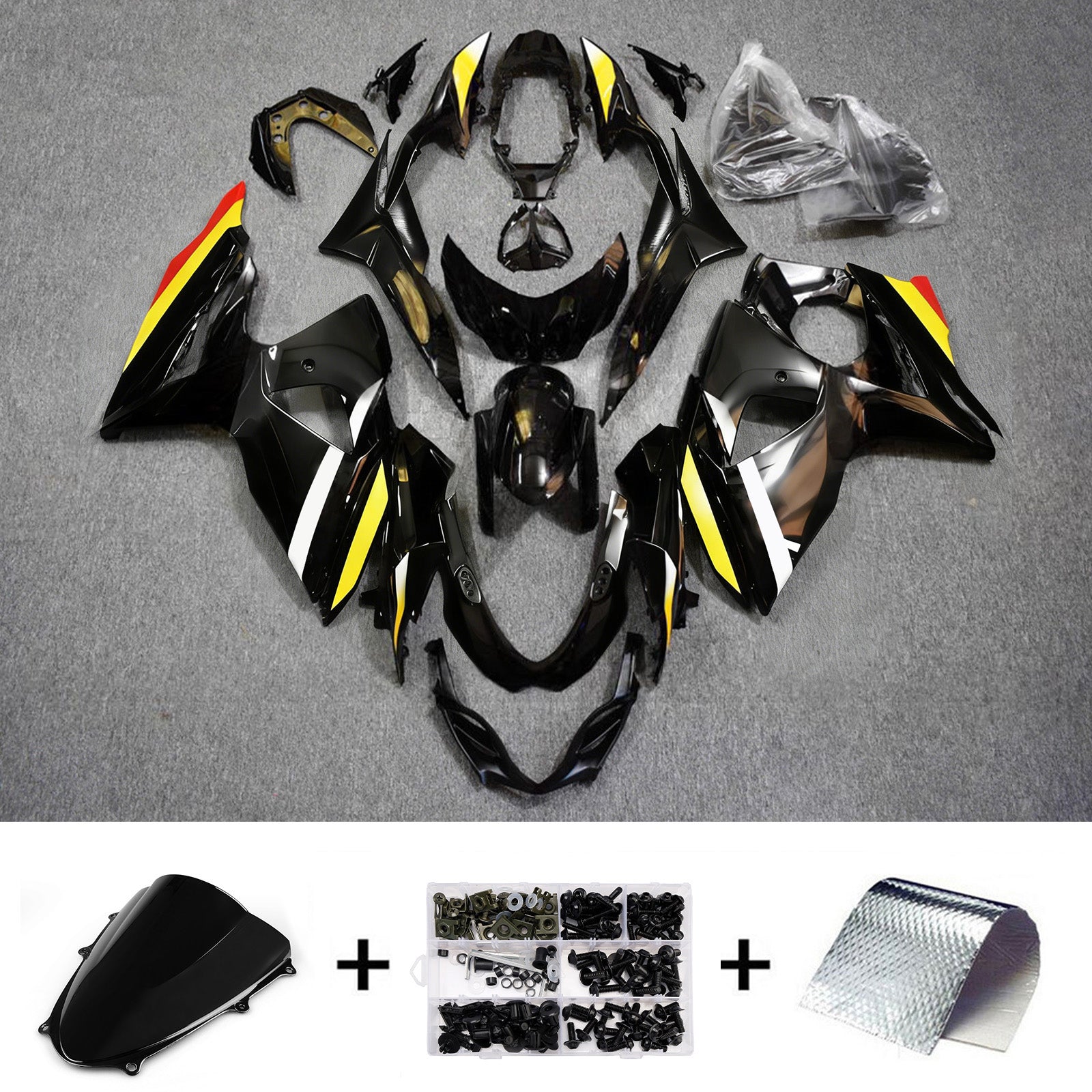 Amotopart 2009-2016 Suzuki GSXR1000 Black White Yellow Fairing Kit