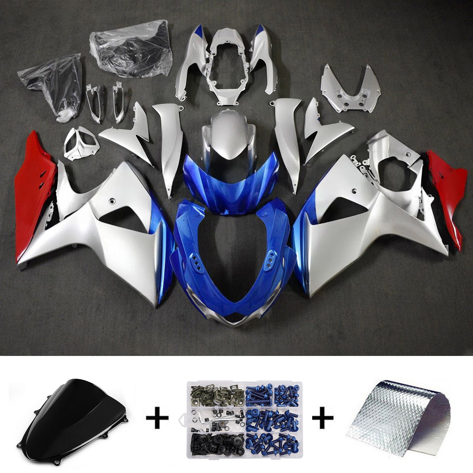 Amotopart 2009-2016 Suzuki GSXR1000 Blue Silver Red Fairing Kit
