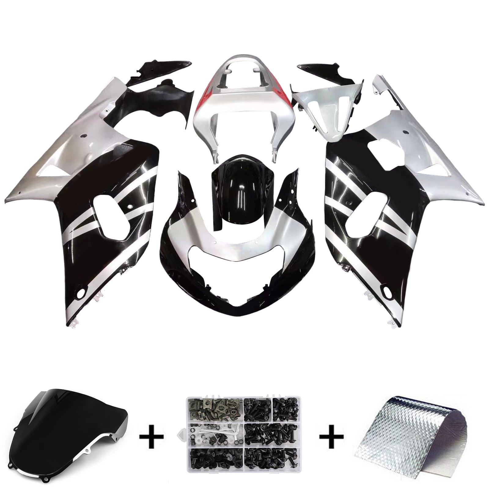 Amotopart Suzuki 01-03 GSXR600 & 00-03 GSXR750 Black Silver GSXR Racing Fairing Kit