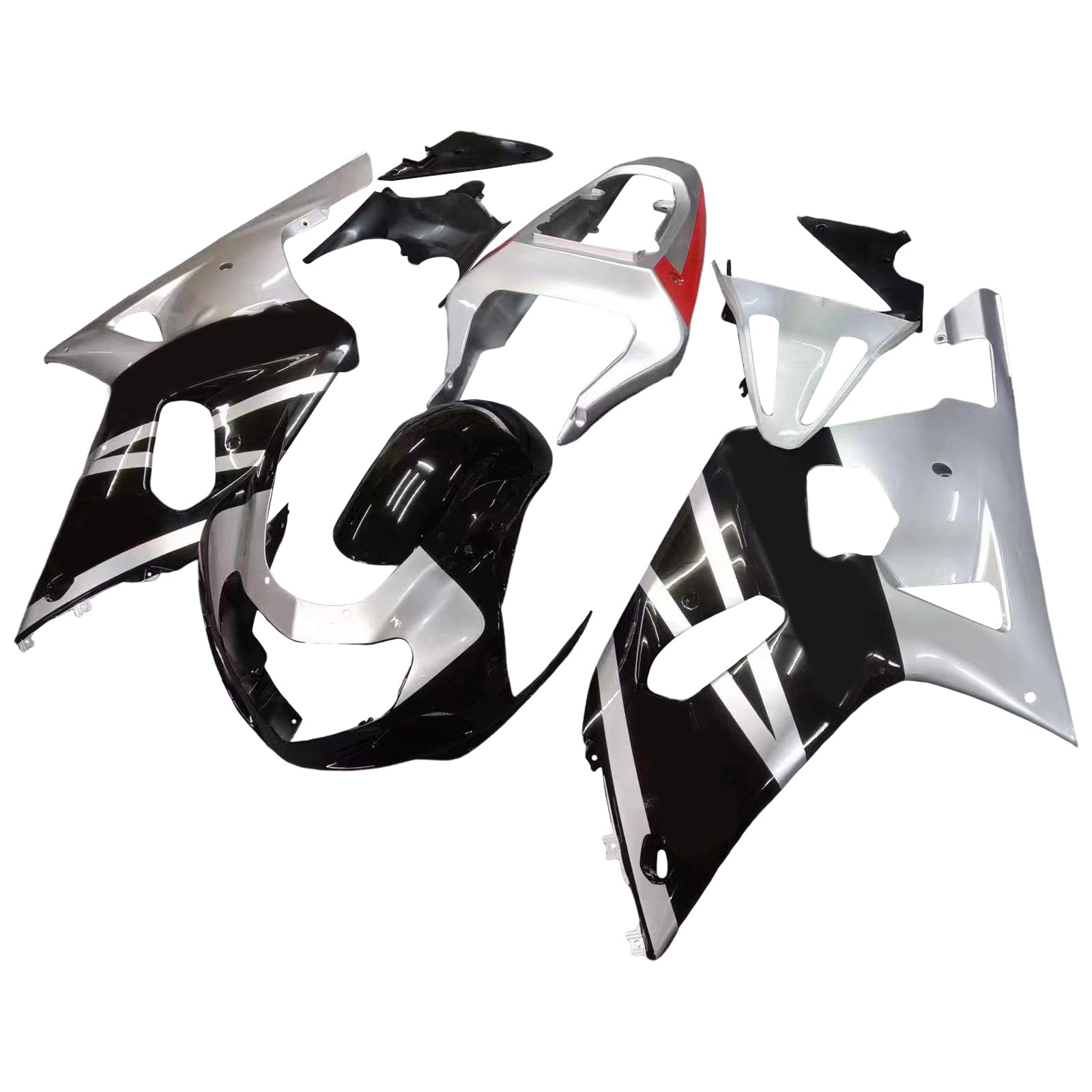 Amotopart Suzuki 01-03 GSXR600 & 00-03 GSXR750 Black Silver GSXR Racing Fairing Kit