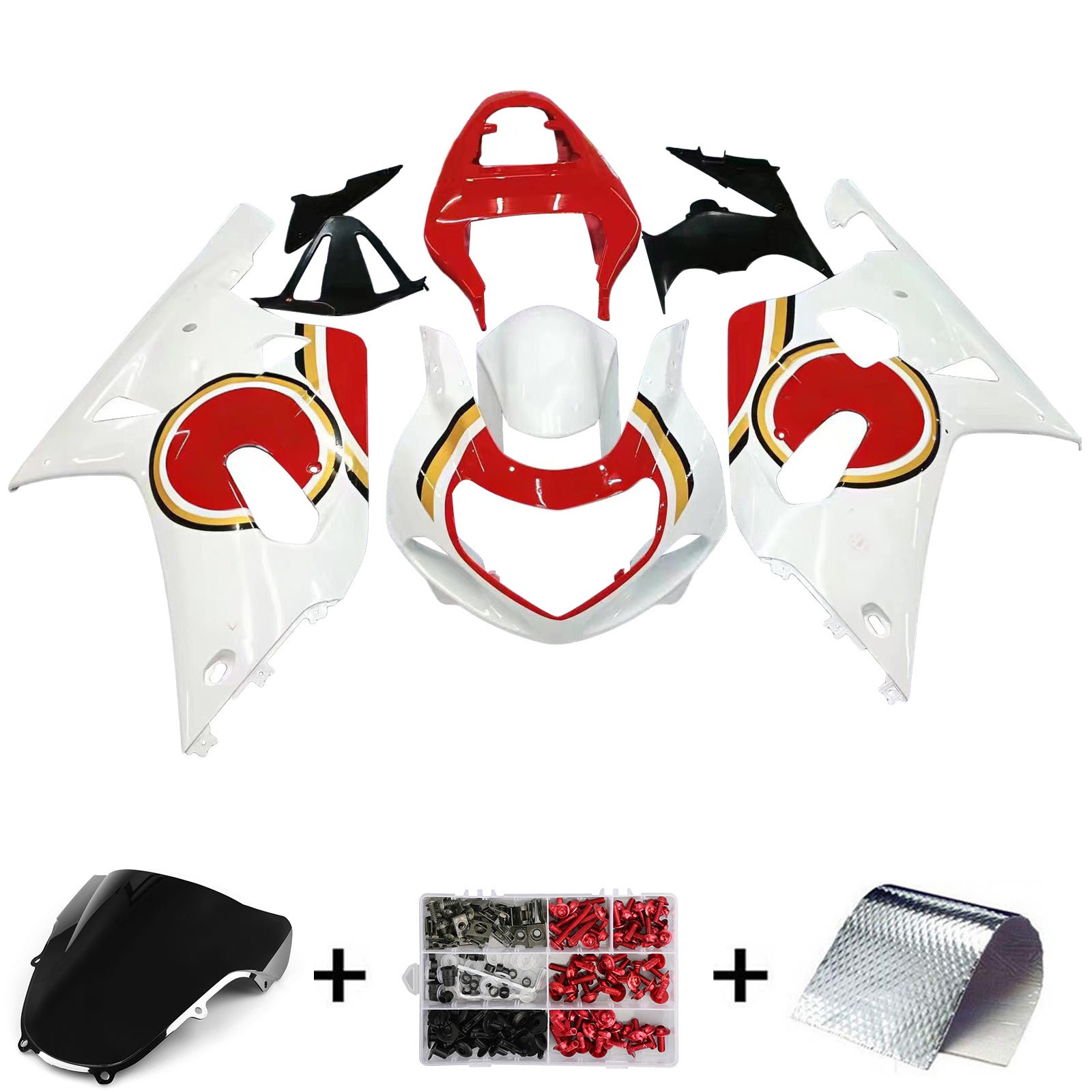 Amotopart Suzuki 01-03 GSXR600 & 00-03 GSXR750 Lucky Strike Racin White Red Fairing Kit