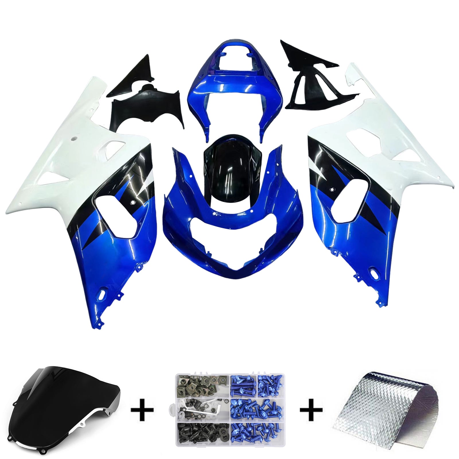 Amotopart Suzuki 01-03 GSXR600 & 00-03 GSXR750 White Blue Fairing Kit