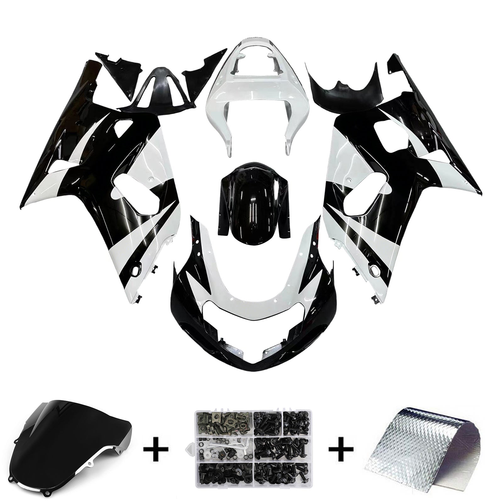 Amotopart Suzuki 01-03 GSXR600 & 00-03 GSXR750 Black White Fairing Kit