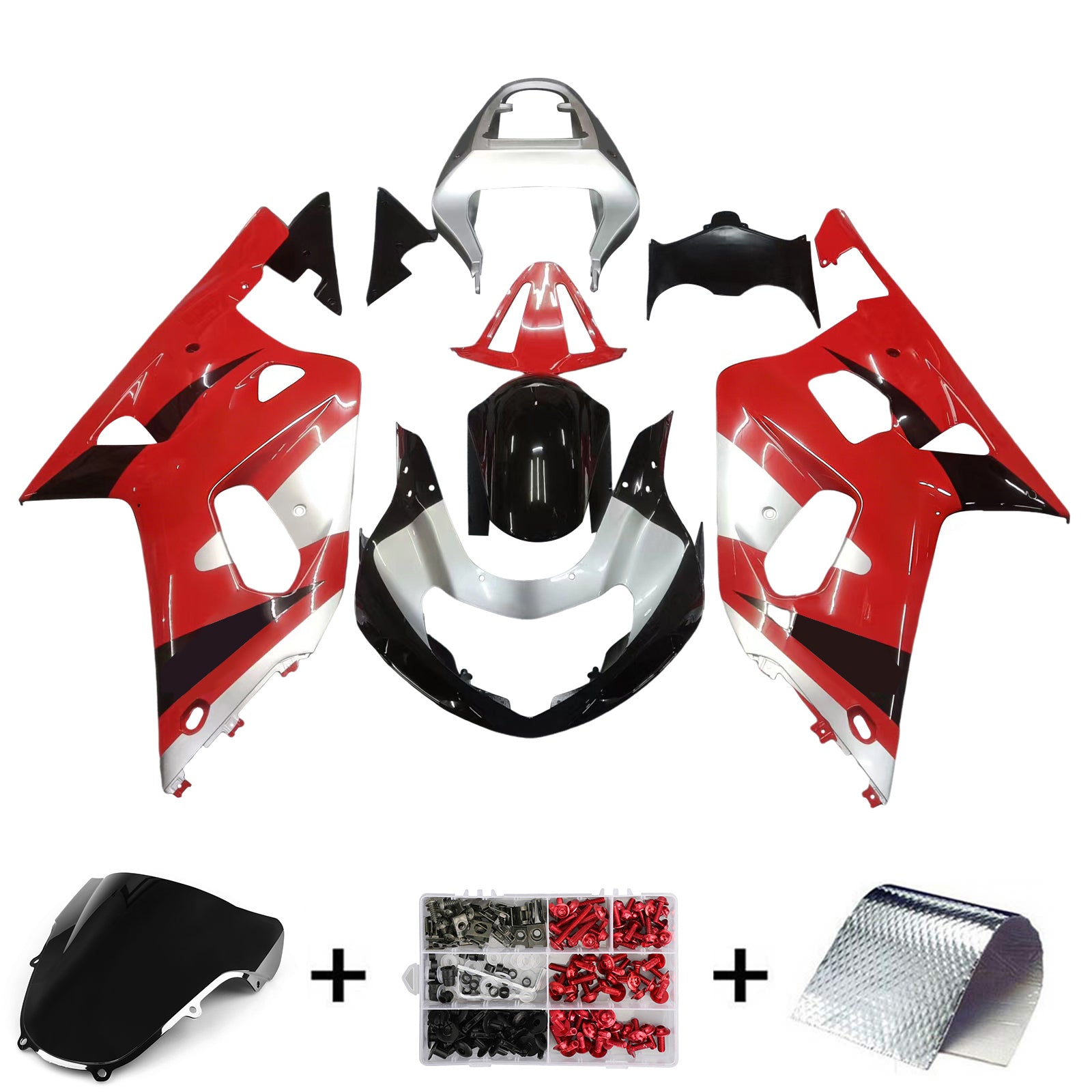 Amotopart Suzuki 01-03 GSXR600 & 00-03 GSXR750 Red Silver Black Fairing Kit