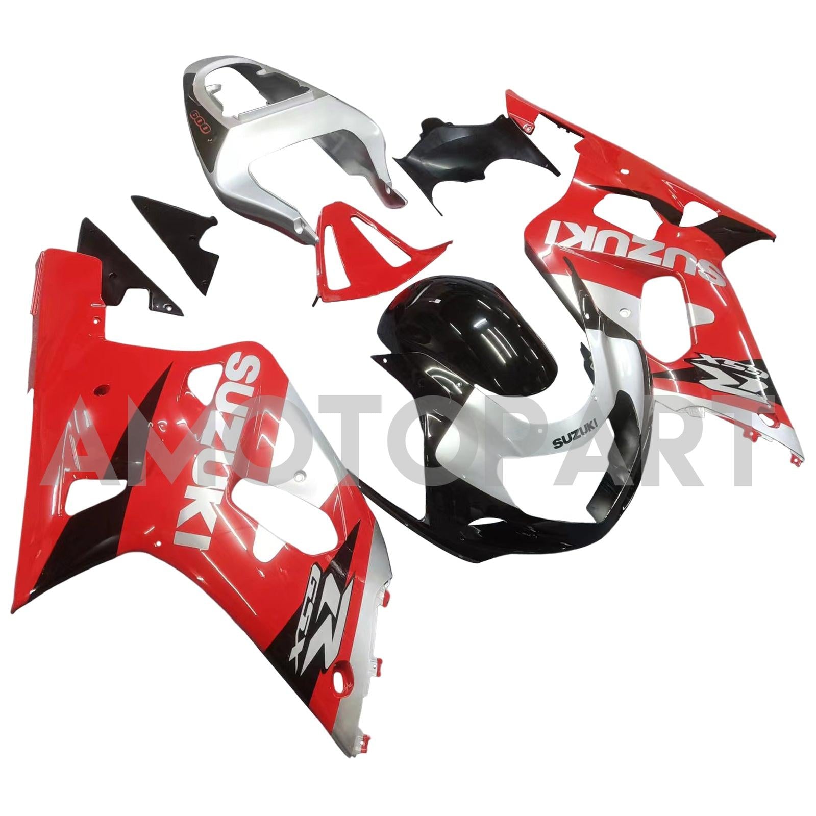 Amotopart Suzuki 01-03 GSXR600 & 00-03 GSXR750 Red Silver Black Fairing Kit