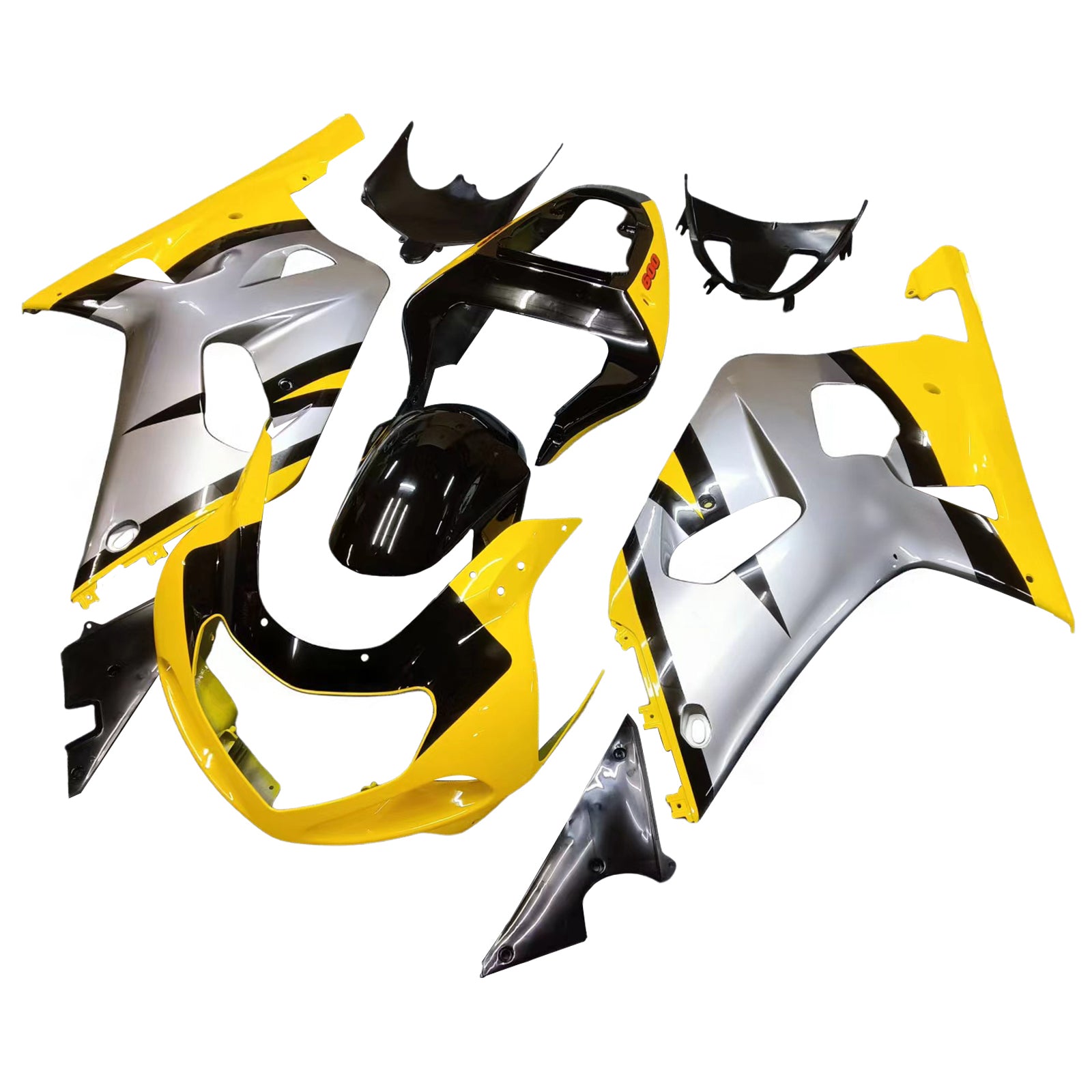 Amotopart Suzuki 01-03 GSXR600 & 00-03 GSXR750 Yellow Silver GSXR Racing Fairing Kit