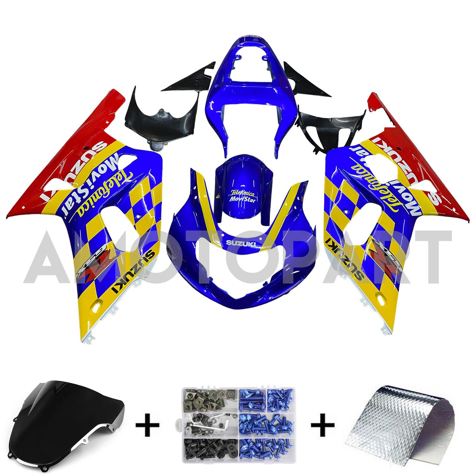 Amotopart Suzuki 01-03 GSXR600 & 00-03 GSXR750 Fairing Blue Yellow Multi Kit
