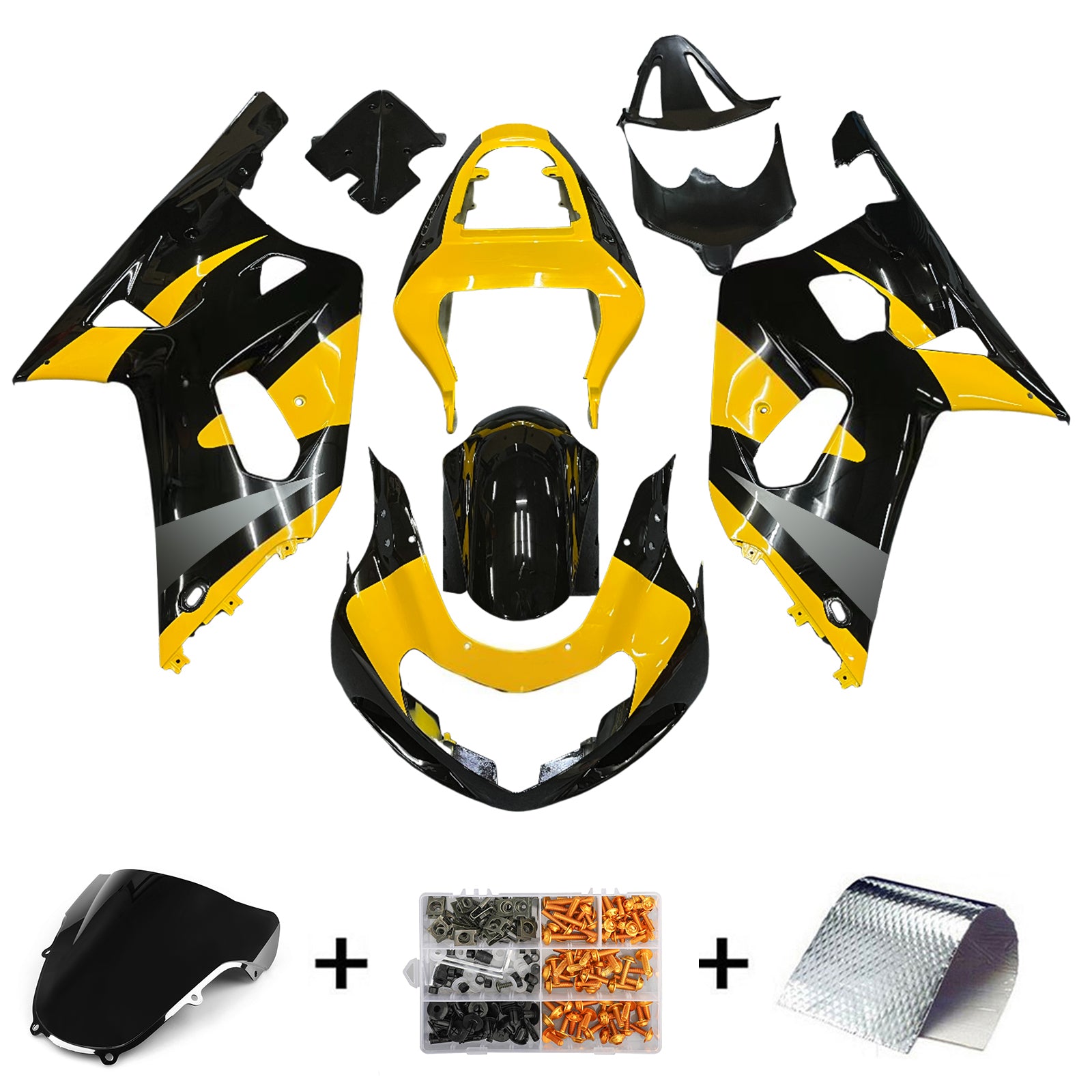 Amotopart Suzuki 01-03 GSXR600 & 00-03 GSXR750 GSXR Racing Black & Yellow Fairing Kit