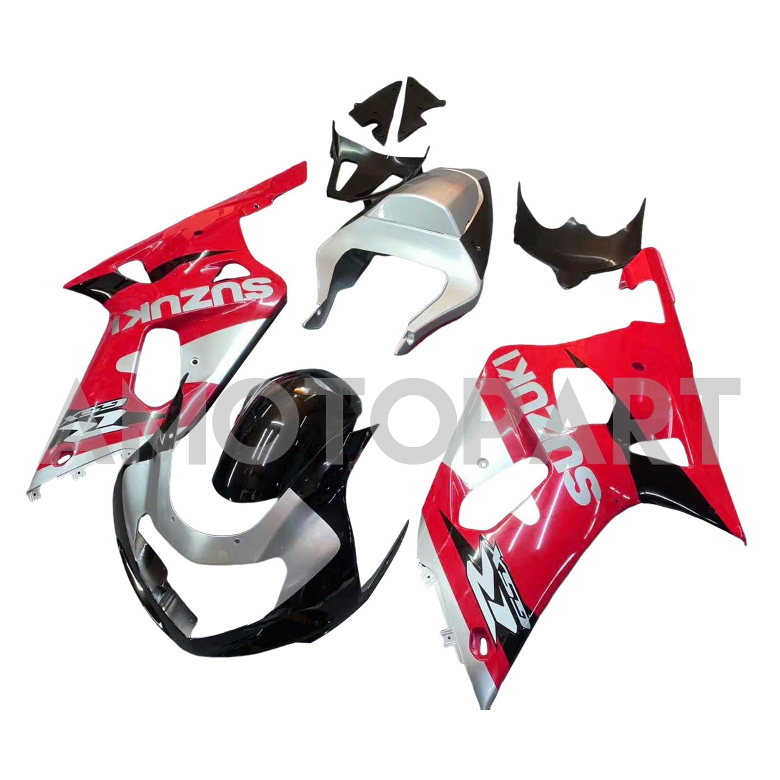 Amotopart Suzuki 01-03 GSXR600 & 00-03 GSXR750 Racing Red Silver Fairing Kit