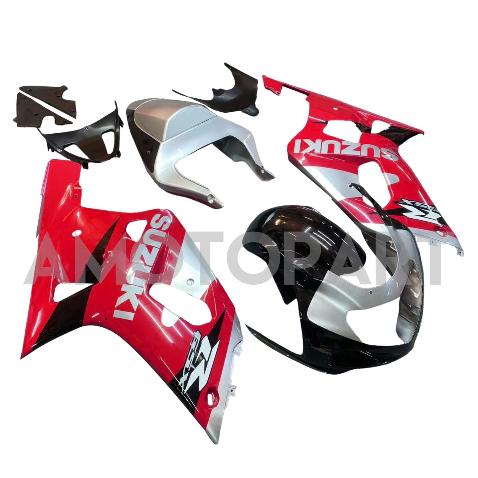 Amotopart Suzuki 01-03 GSXR600 & 00-03 GSXR750 Racing Red Silver Fairing Kit