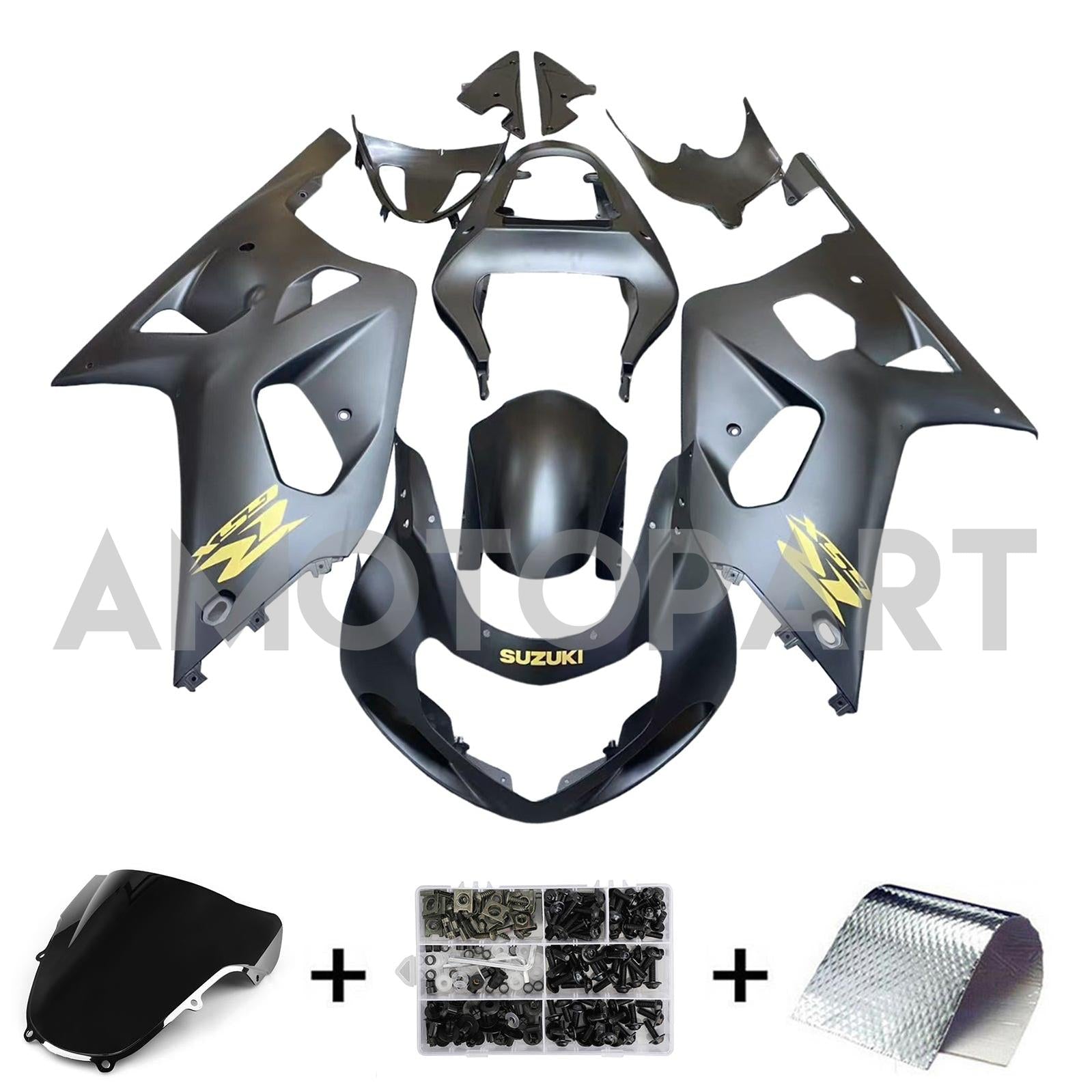 Amotopart Suzuki 01-03 GSXR600 & Kit de carénage noir mat GSXR750 00-03