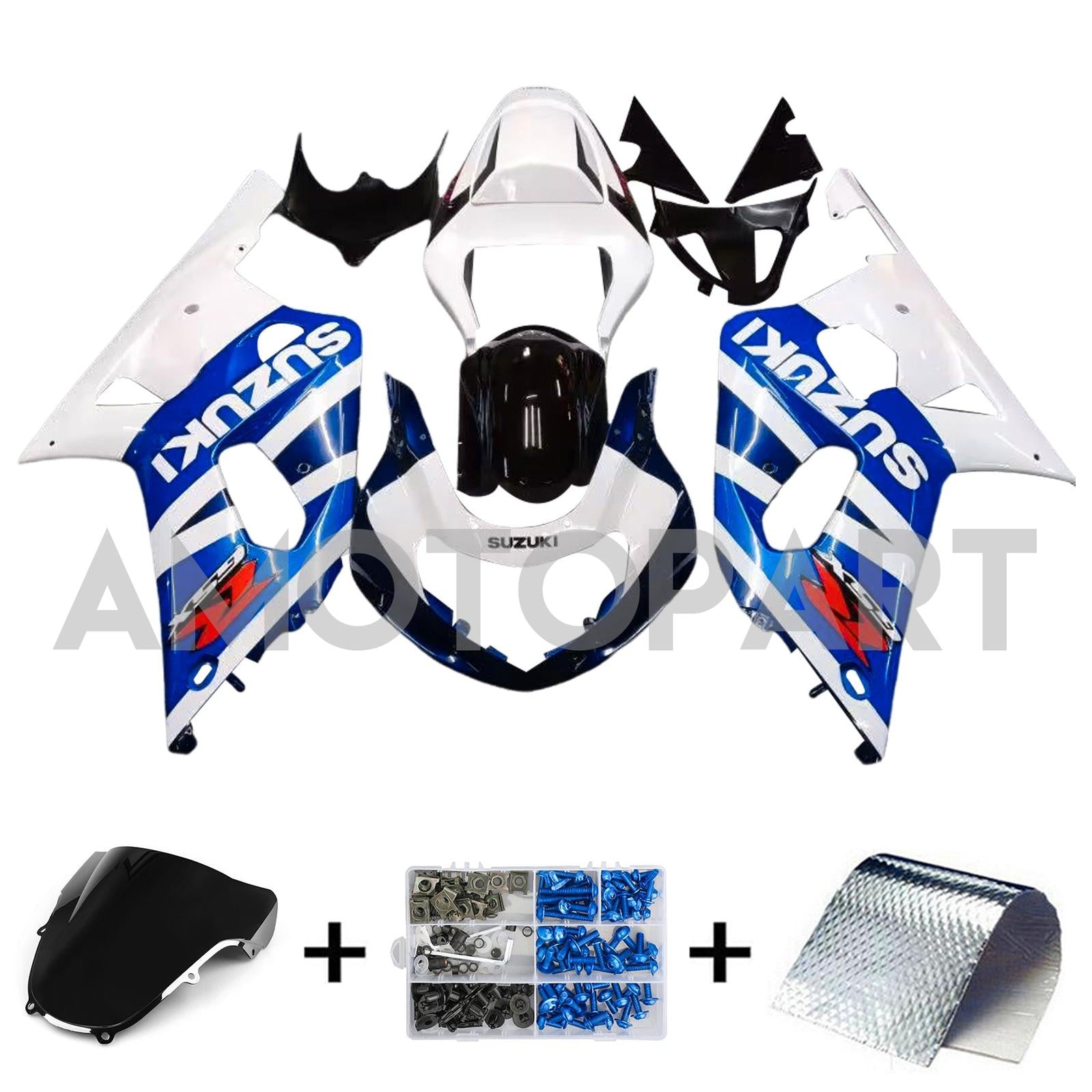 Amotopart Suzuki 01-03 GSXR600 & 00-03 GSXR750 White Blue Fairing Kit
